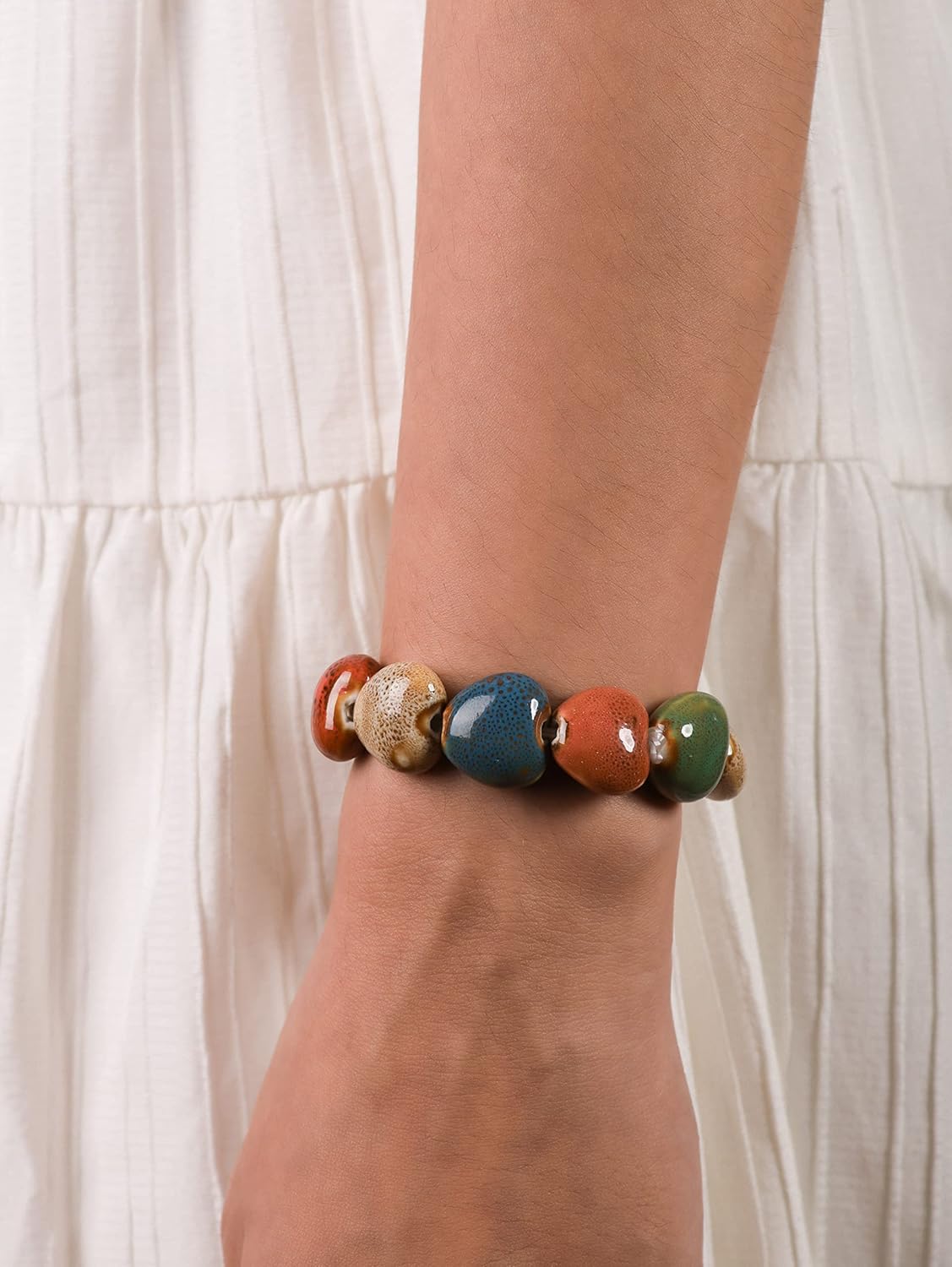 MINACHI Boho Hippie Colorful Ceramic Beads Strand Stretch Bracelet, Bohemian Summer Beach Jewelry Gift for Women - Image 7