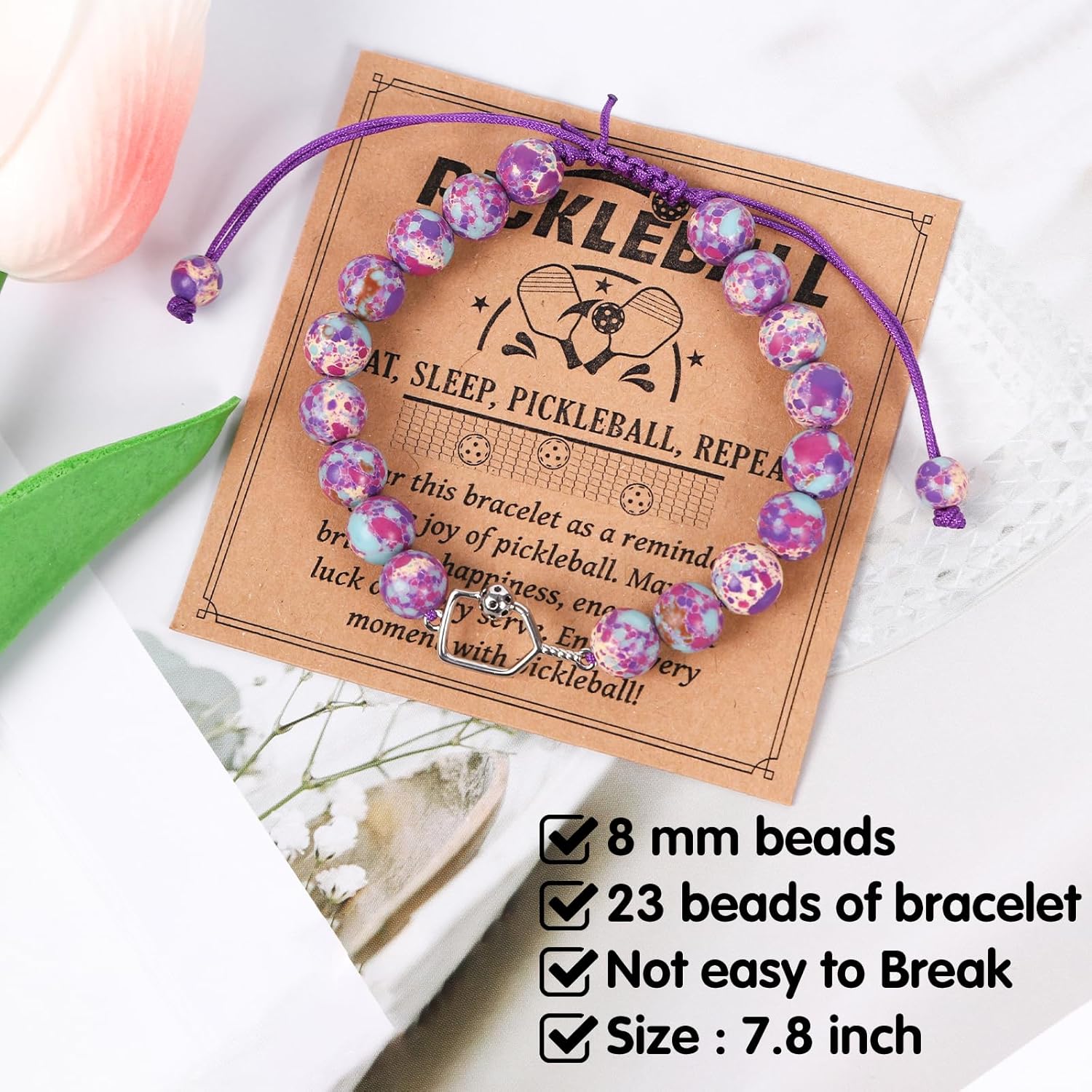 Pickleball Gifts for Women - 3Pcs Pickleball Gifts Basket Set, Pickle Ball Makeup Bag, Keychain, Bracelet, PB Accessories Christmas Mother's Day Gift for Pickle Ball Lovers Mom Sister Besties - Image 5