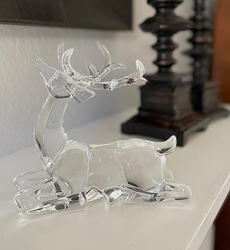 Miniatura 3 de TenWaterloo Reno acrílico de Navidad con aspecto de vidrio transparente, figura sentada, 7 pulgadas de alto