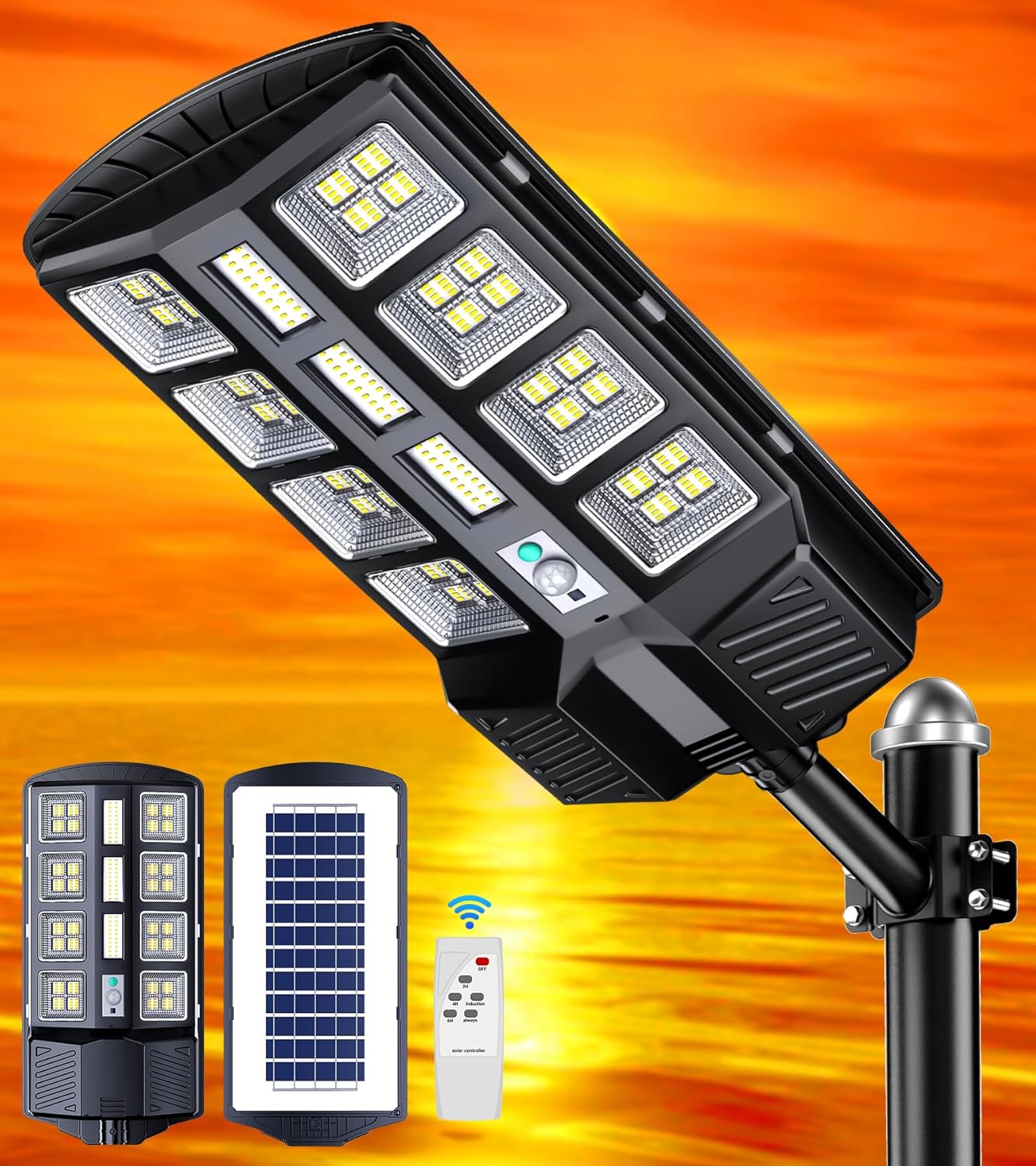 2800W Solar Street Lights Outdoor – 6500K 280000LM LED Street Lights with Motion Sensor Dusk to Dawn IP67 Waterproof, Solar Parking Lot Lights for Garage,Yard,Driveway,Garden