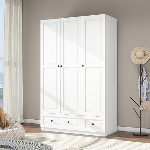 Miniatura 10 de Armario Armario con cajones: armario de dormitorio de 74 pulgadas para colgar ropa, armarios negros con puertas, armario moderno con estantes