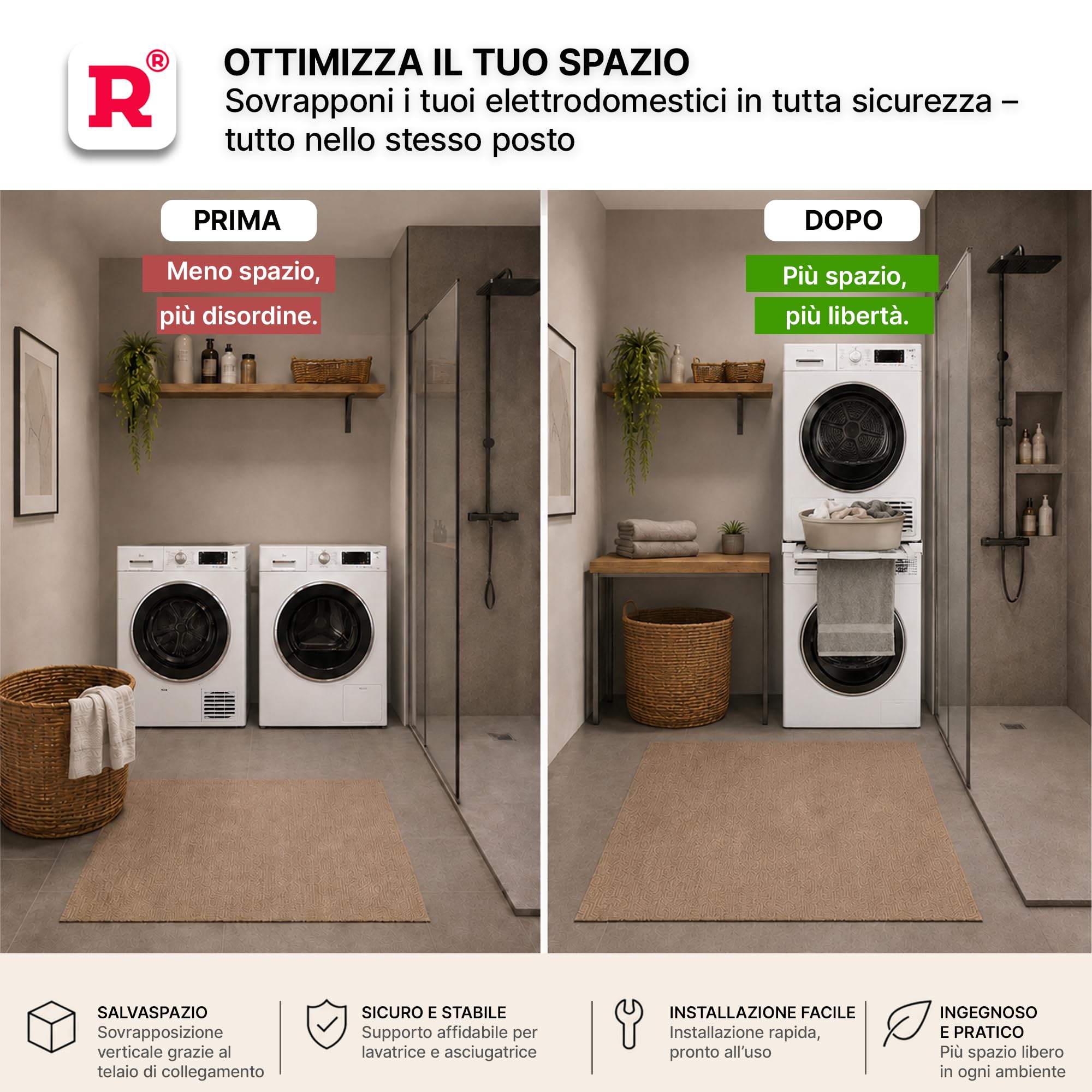 ROLLER Kappatos Kit Sovrapposizione con Stendibiancheria, 250 kg