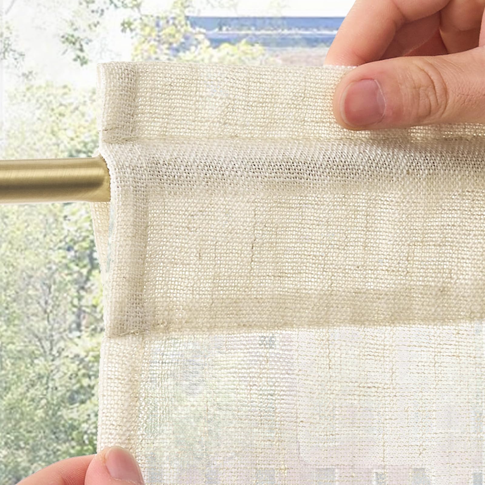 TOPICK Rideau Cuisine Petit Rideaux Court Moderne, 65 x 90(LxH) cm Lot de 2 à Passe Tringle Beige, Brise Bise pour Fenêtre Placard Chambre Porte sous Evier