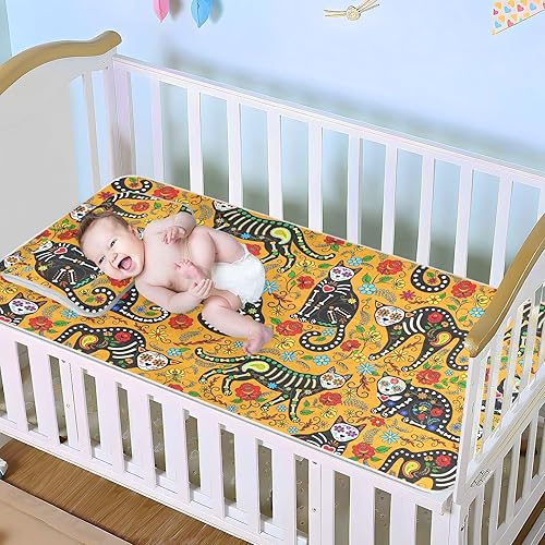 Miniatura 7 de Cats Crib Mattress Protector Mini Crib Mattres Pad Cover Cooling Mattress Topper Ice Silk Cooling Pad & Pillow Play Mat Washable & Breathable for