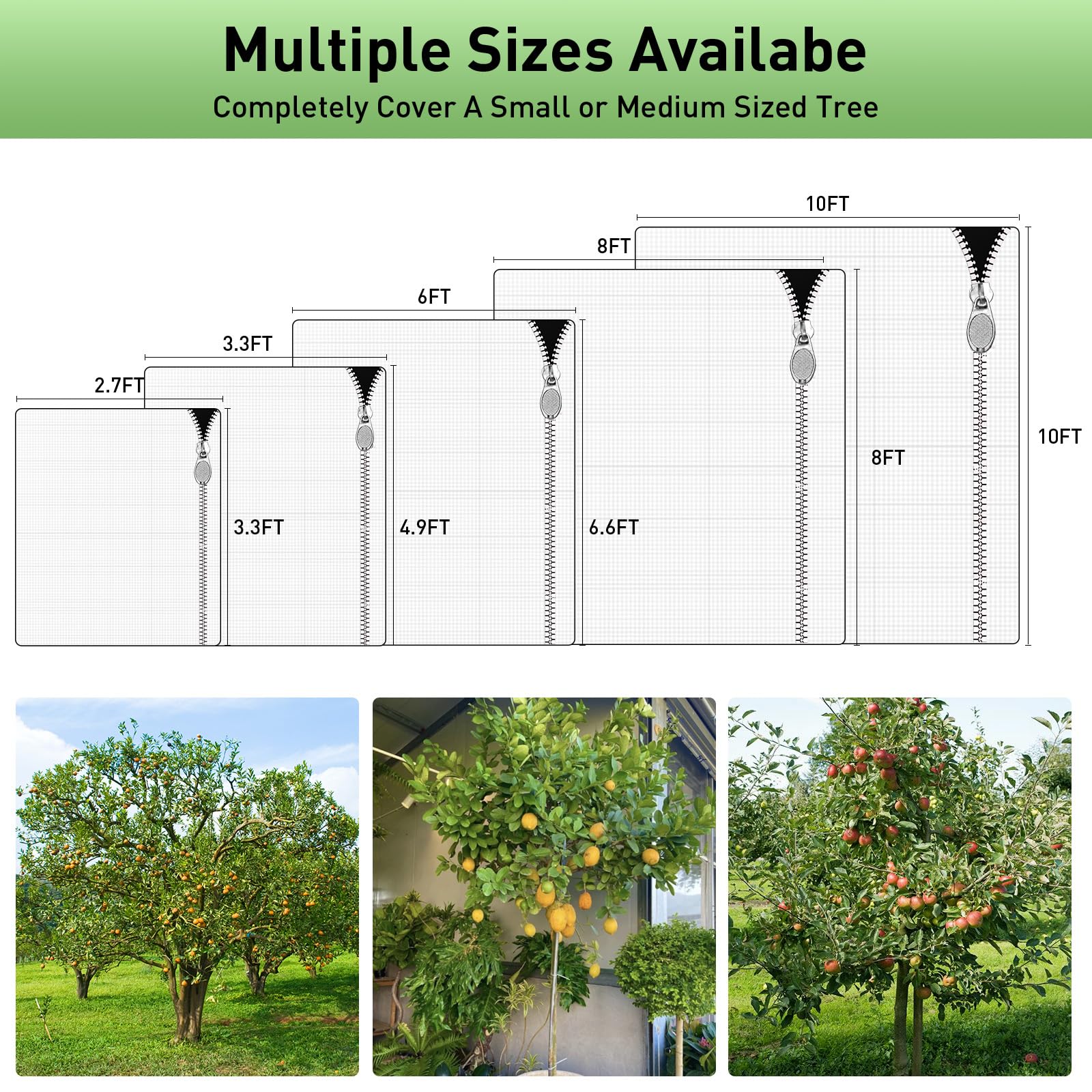 2 redes grandes para árboles frutales con cordón y cremallera, 10 x 10 pies, cubierta de red de arbustos de arándanos, cubierta para plantas de jardín para proteger plantas y flores de pájaros