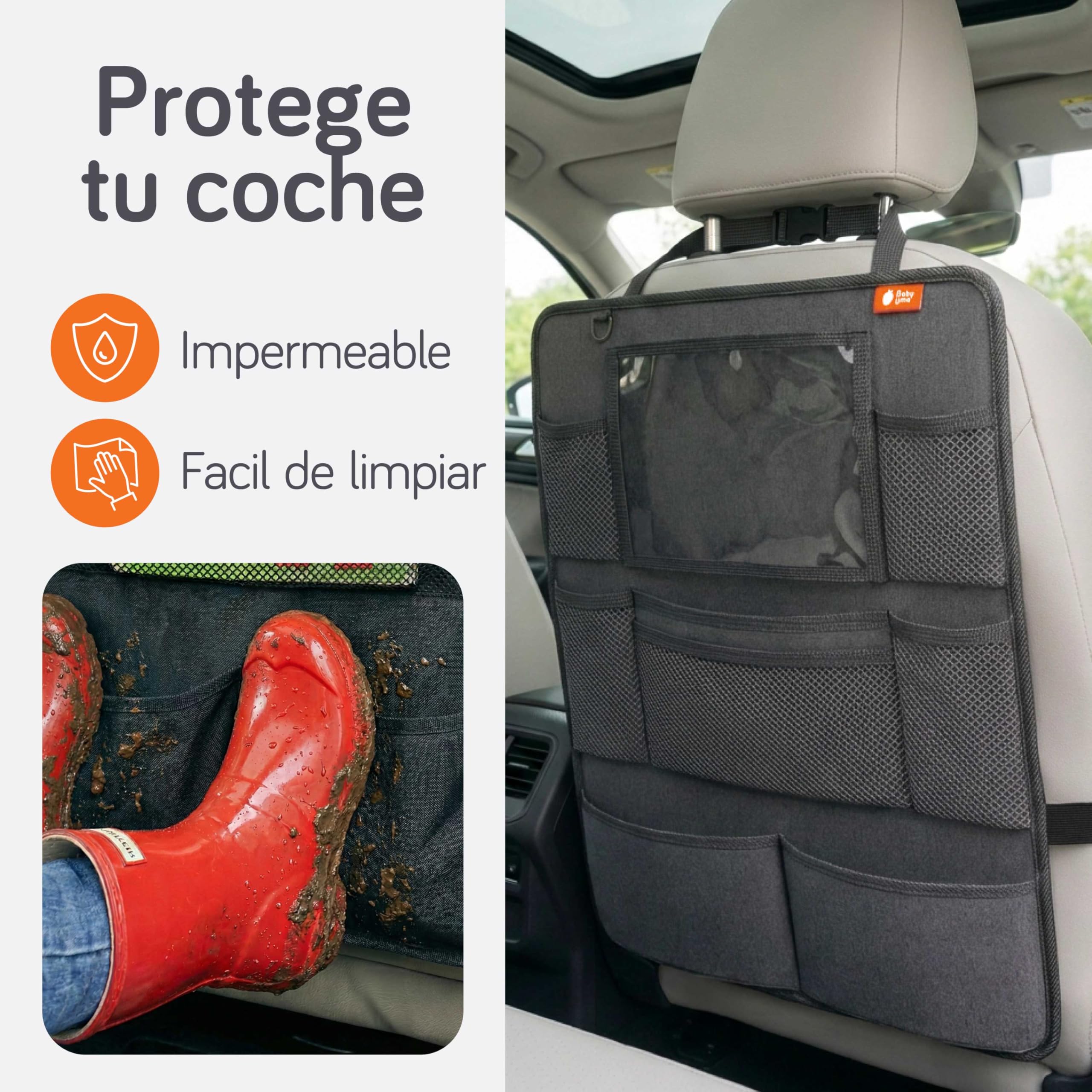 Organizador Asiento Trasero Coche Ninos Pack de 2 | Organizador Coche Asiento con Funda Tablet y Bolsillos | Organizador Asiento Coche Ninos | Protector Respaldo Asiento Coche | Accesorios Coche Ninos