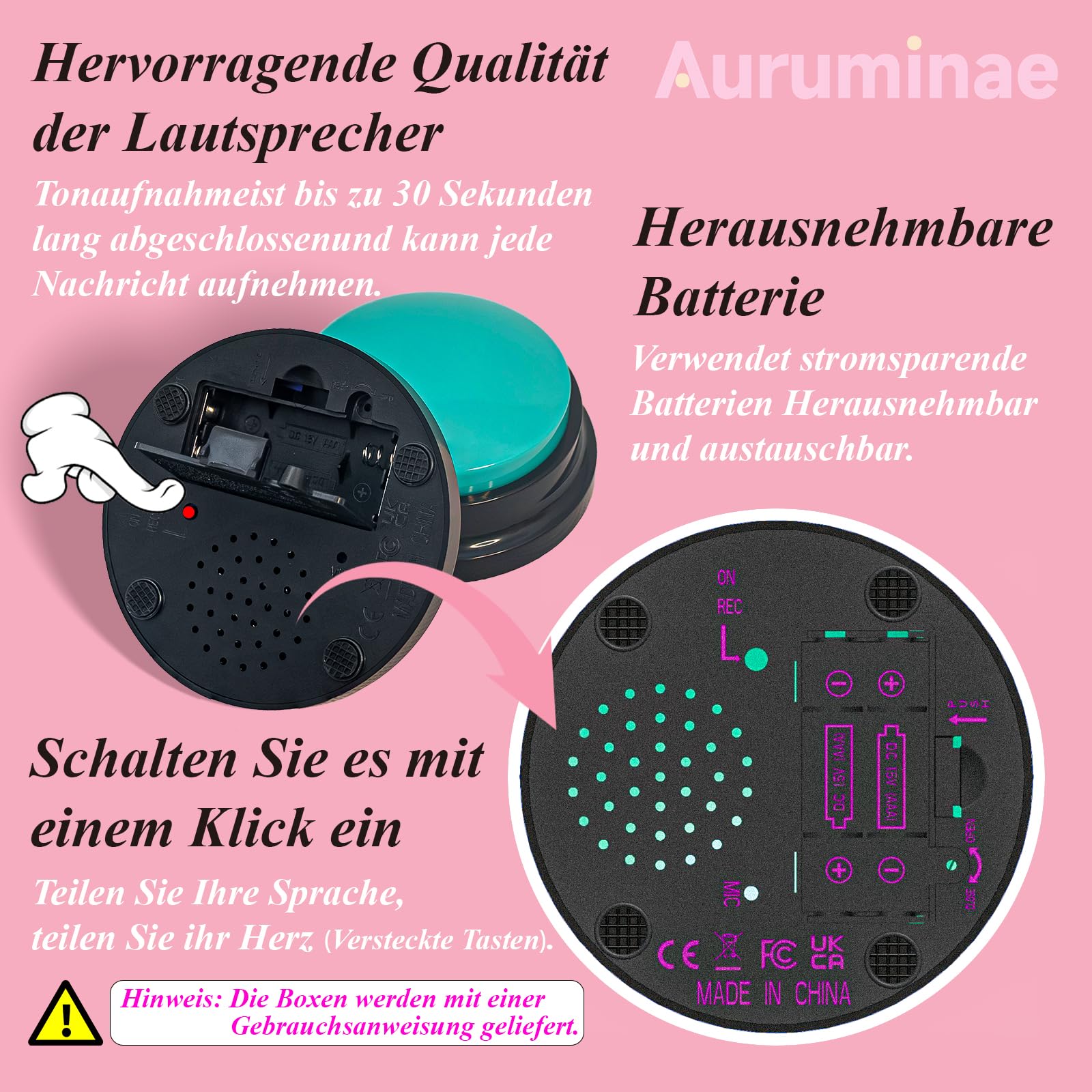 Buzzer Lot de 10 jouets intelligents pour chien avec fonction d'enregistrement