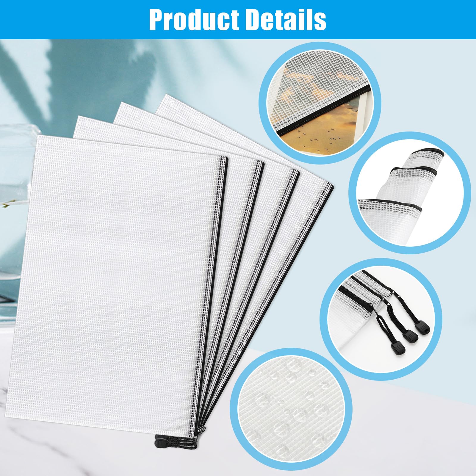 VIDETOL 12 PCS A3 Plastic Zip Wallets, Waterproof Mesh Folder, Black A3 Document Wallets for Home Office and School - Image 3