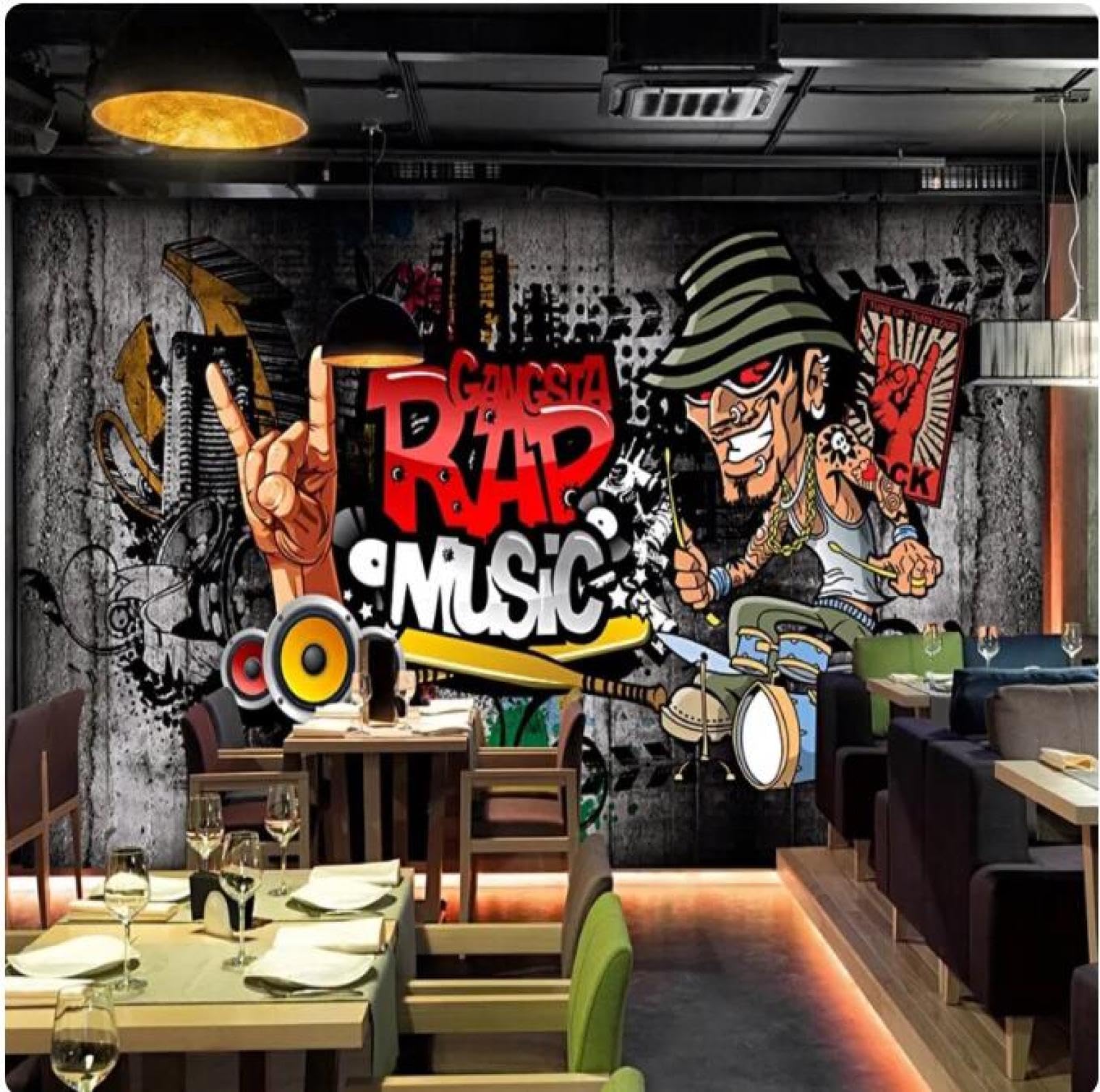 Mural Wallpaper Hip Hop Rock Music Bar Ktv Background Decor Wallpaper,3D,250x175cm