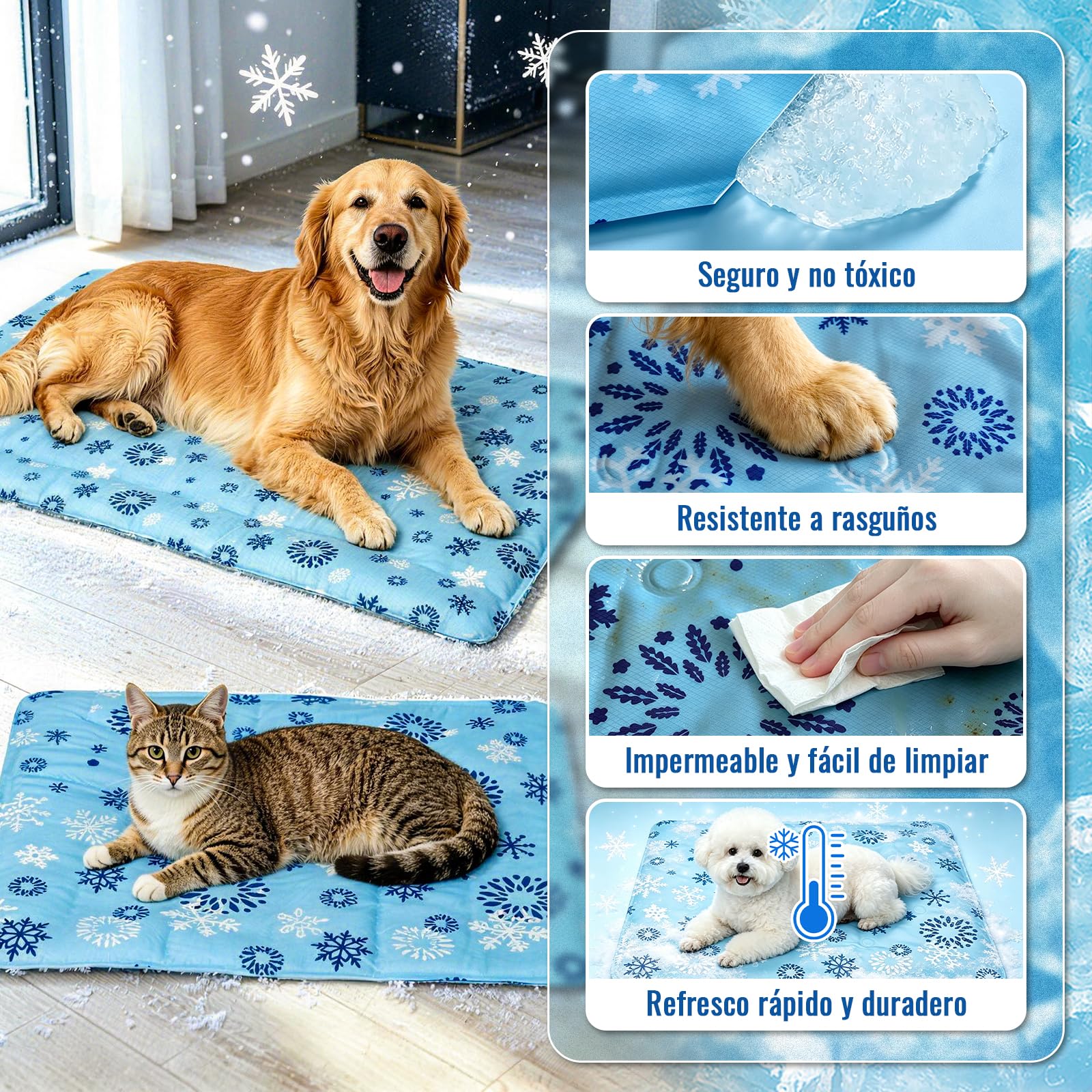 Alfombra de refrigeración para Perros medianos 60 x 90 cm, Gel de polímero Activado por Agua, Doble Sellado antifugas, Alfombra de Verano Resistente a Las Garras para Corgi, Beagle