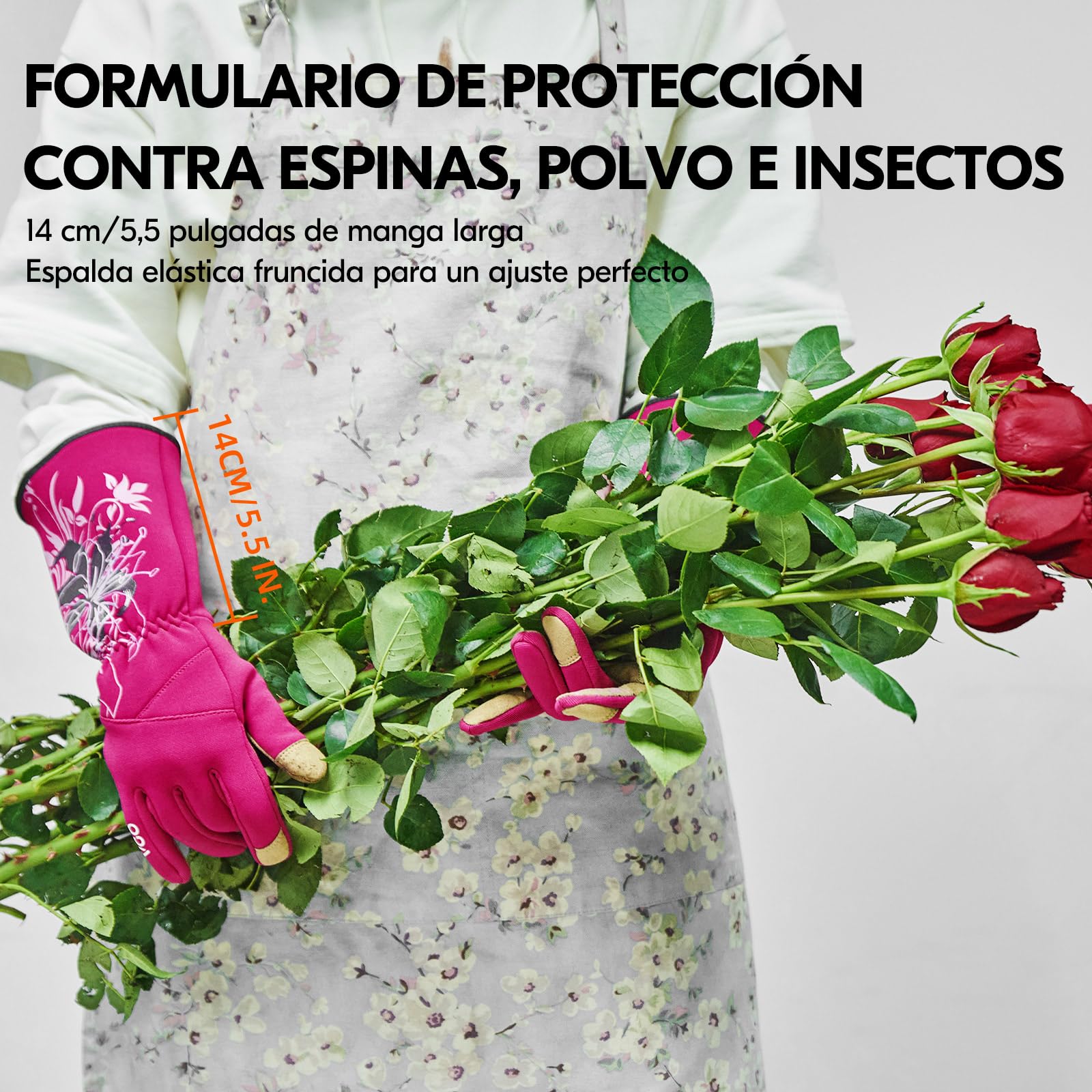 Vgo... Guantes de Jardinería para Mujeres de Cuero Anti-espinas Antipinchazos, Guantes Trabajo Largos Protección de Antebrazo,1 par