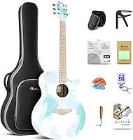 Vista 17 de Rosen Guitarra acústica Dreadnought de tapa sólida de 104 cm con abeto, para principiantes, con libro, bolsa acolchada, cuerdas, púas, llave Negro