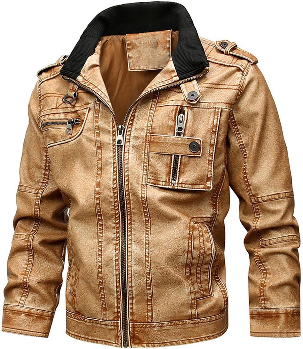 Modern and Stylish Motorcycle Leather Jacket, Outdoor Cycling Sports Jackets, Men's Zipper Shirt