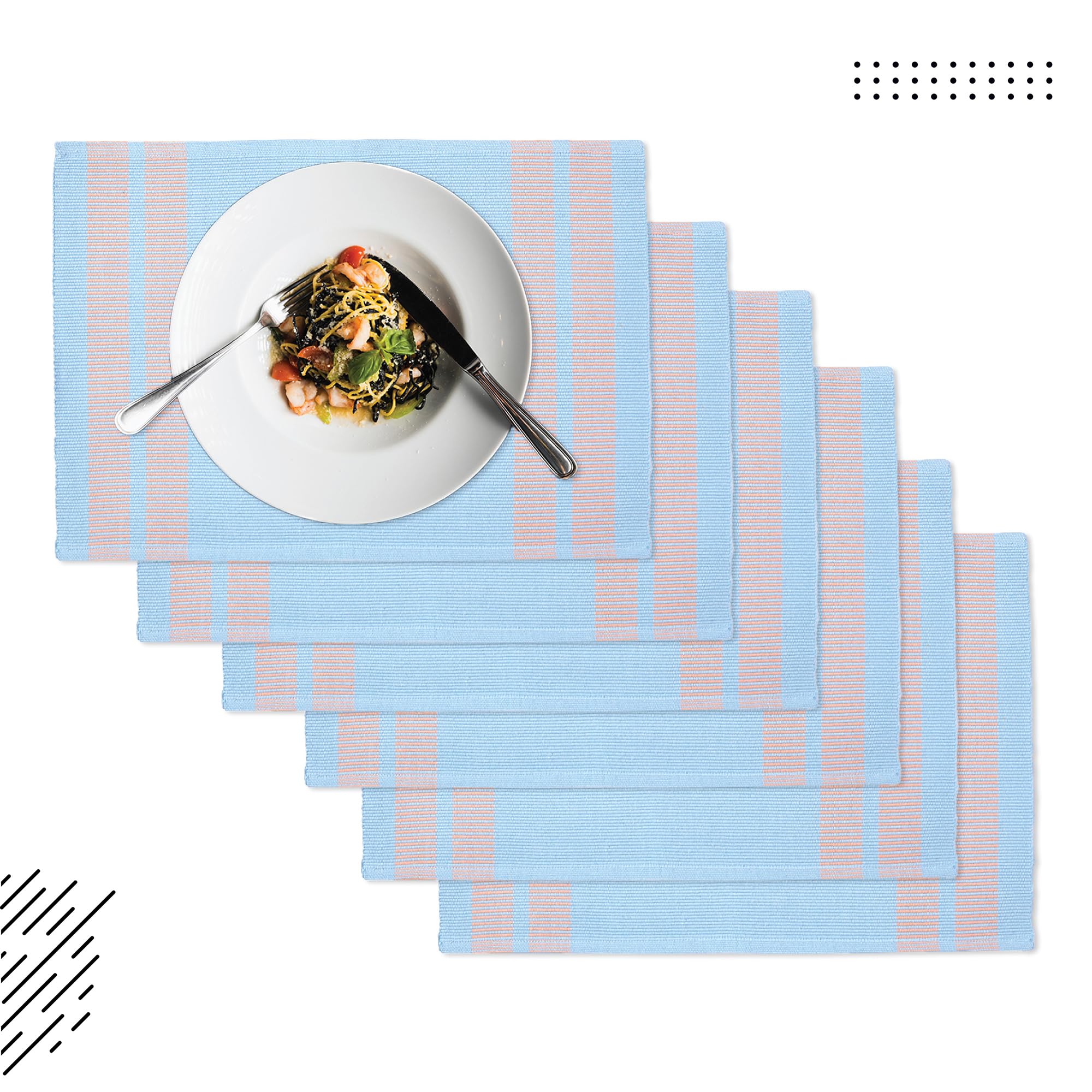 Encasa XO Dining Placemat Set of 6, Ladder Blue, 46x32 cm (Set of 6) - Image 4