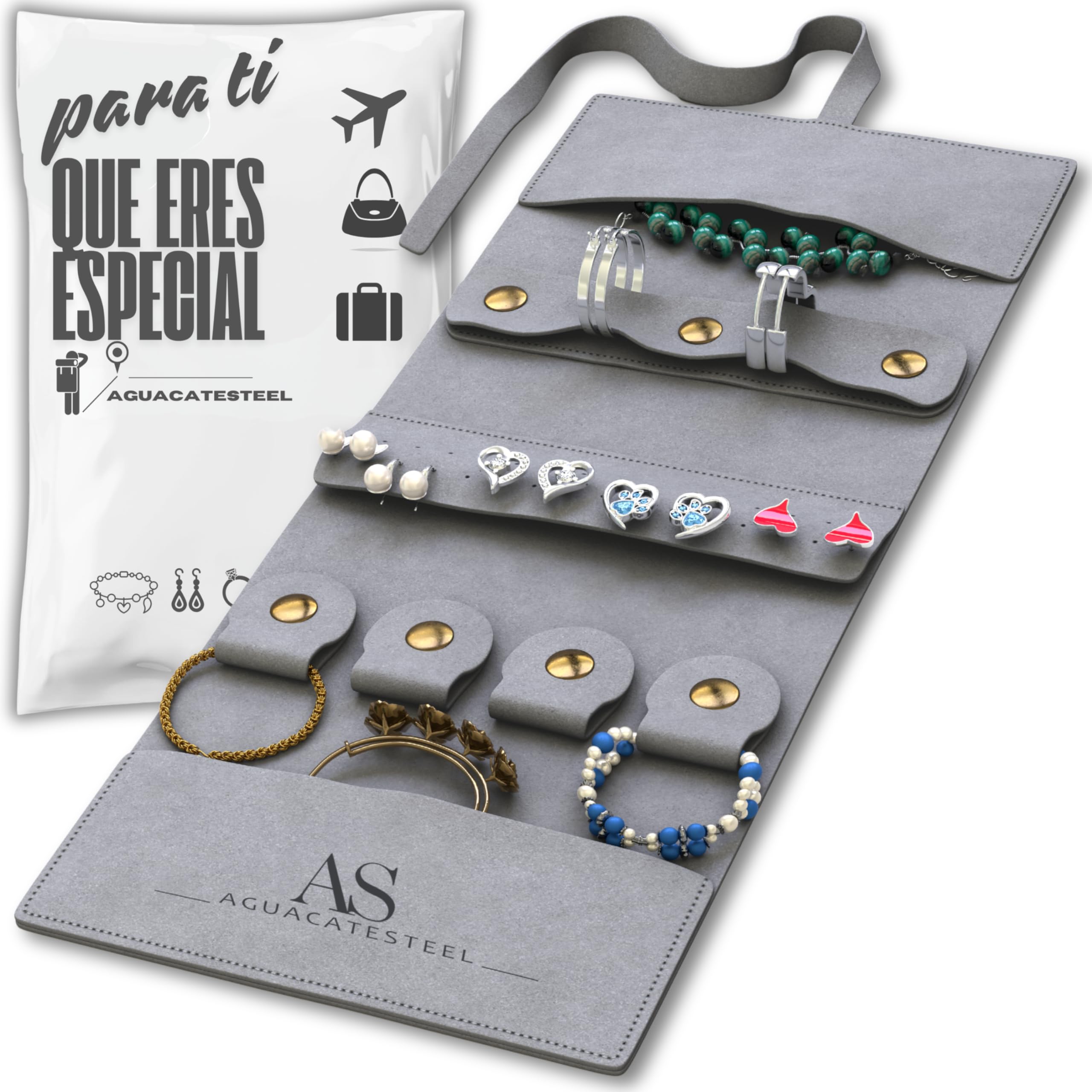 Joyero Enrollable Viaje Mujer Portatil Plegable Estuche Joyas Viaje Enrollable Organizador para Joyas bolsa Organizadora joyeria Pendientes Collar Brazaletes Anillos