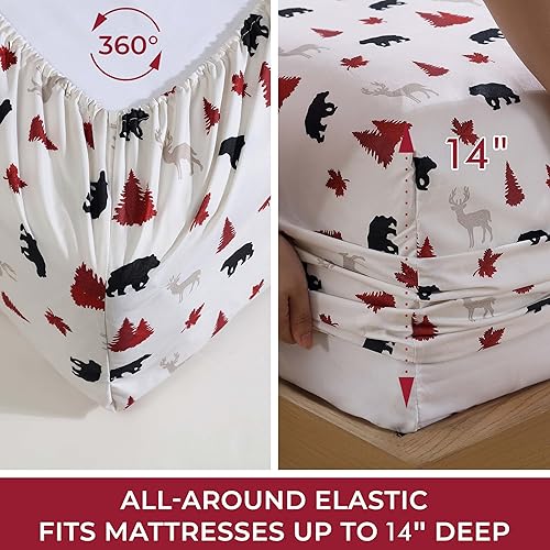 Miniatura 9 de Beatrice Home Fashions Cozy Cabin - Juego de sábanas de microfibra de 3 piezas con bolsillos profundos, diseño rústico de retazos a cuadros, marrón