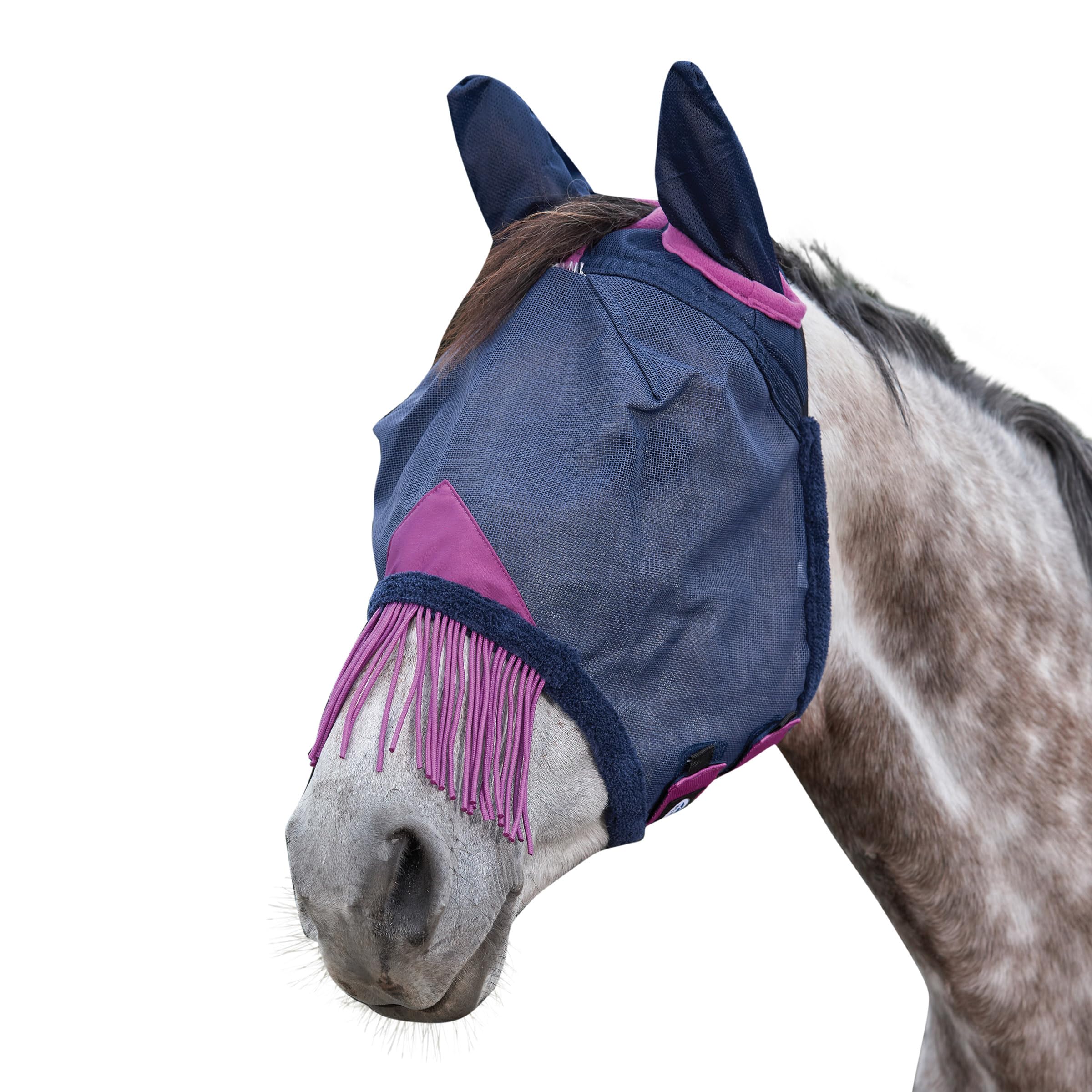 WeatherBeeta ComFiTec Deluxe Durable Mesh Mask with Ears & Tassels, Navy/Purple, Small Pony