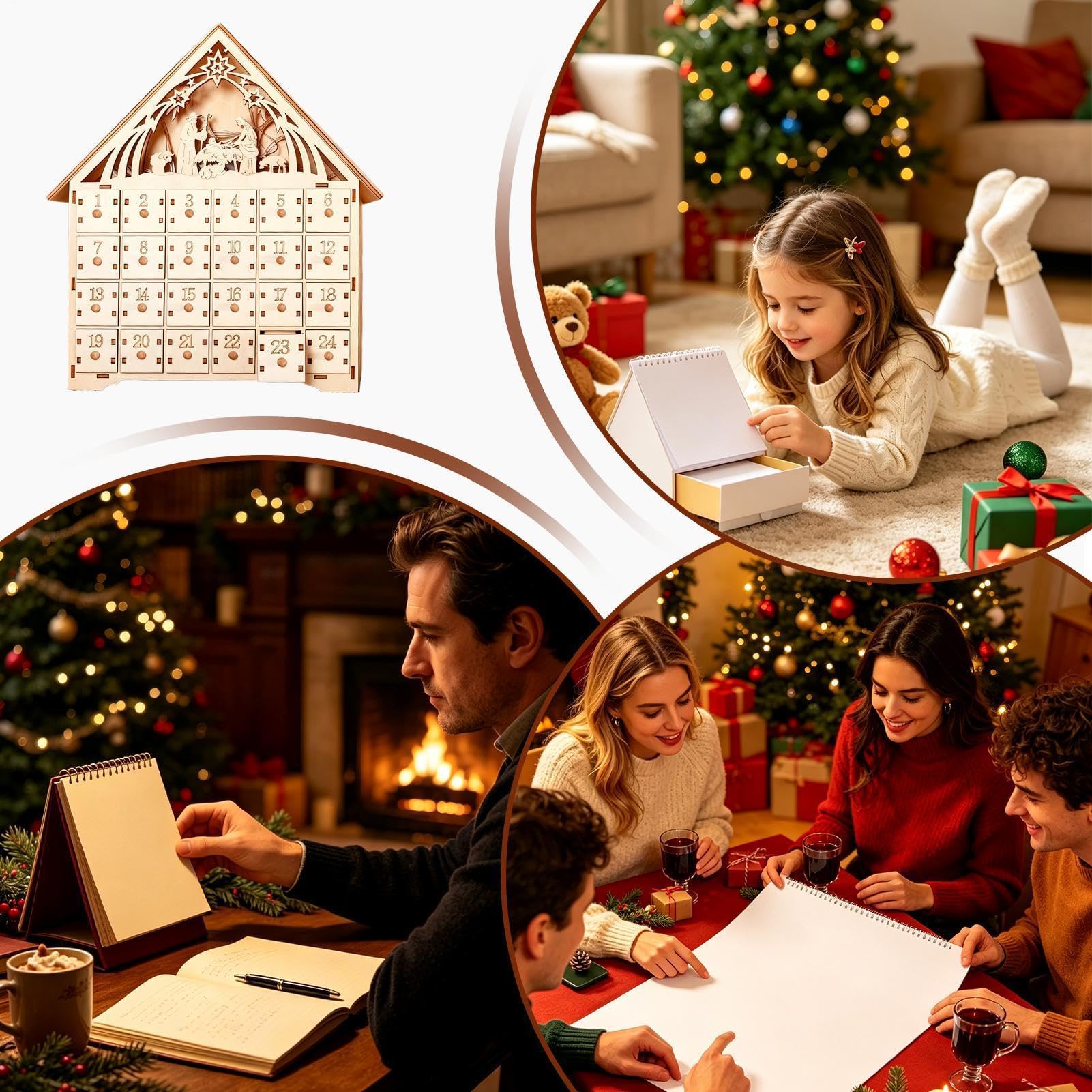 Cuenta regresiva para Navidad Calendario 24 días de madera con forma
