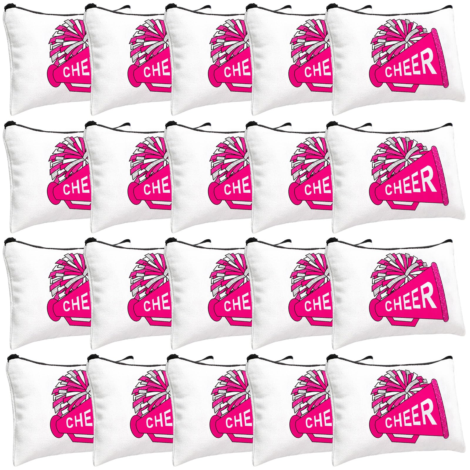 Cosblank 20 Pcs Cheer Makeup Bag Cheer Teams Senior Night Gifts Canvas Makeup Case Cheerleader Teams Gifts Zipper Pouch for Cheerleading Teammates