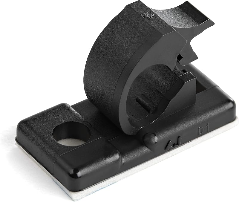 StarTech 100 Adhesive Cable Management Clips, Black, TAA, Sticky (CBMCC1) | Nylon Self Adhesive Clamp UL/94V-2 Fire Rated, Network/Ethernet/Office Desk/Computer Cord Organizer, Wire Holders