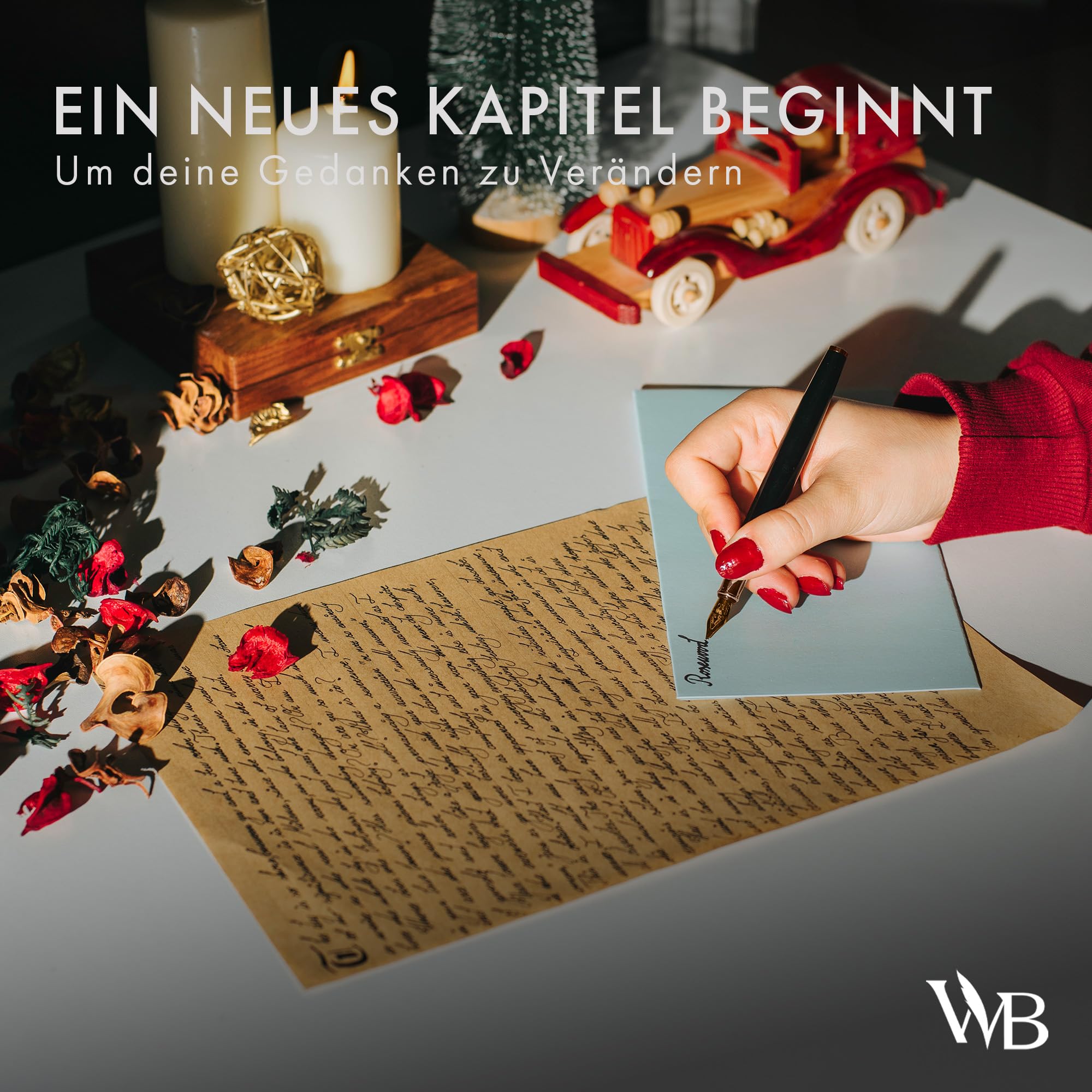 Wordsworth & Black Kalligrafie-Stift-Geschenkset, inklusive Tintenfass, 6 Tintenpatronen, Konverter, 6 Ersatzfedern, ideal für Journaling und sanftes Schreiben [Schwarz-Roségold]