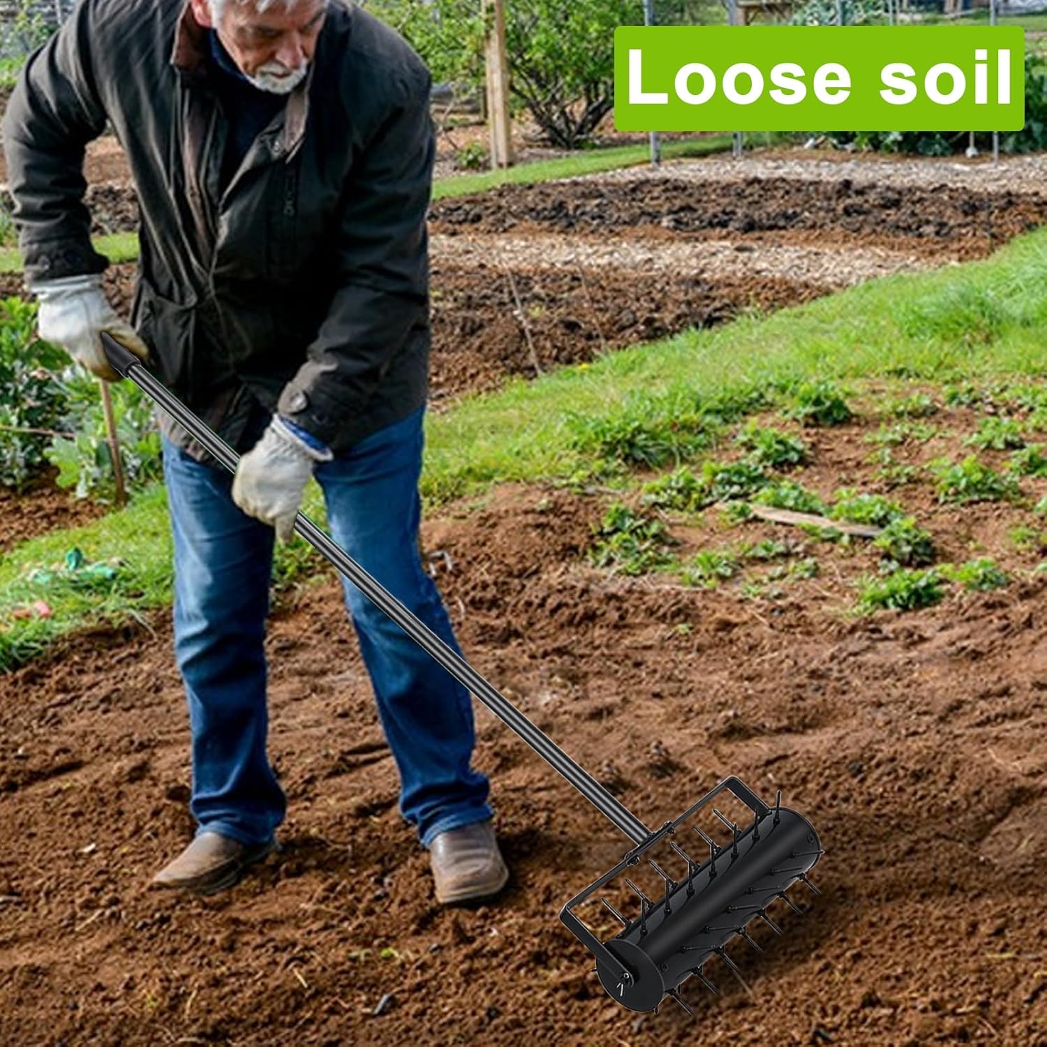 Rolling Lawn Aerator, Hand Aerator Lawn Tool, Heavy Duty Spike Soil Aeration, Labor Saving Manual Lawn Aeration Tool for Garden, Grass, Patio, Yard Black