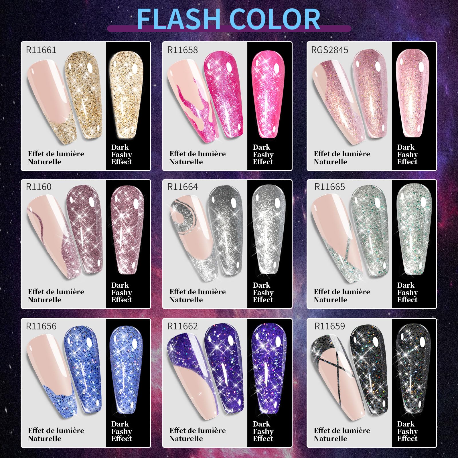 Clara Colors Vernis à ongles en gel, 40 couleurs violet, vert, rose, noir, vernis à ongles UV et base - Couche supérieure - Pour femme