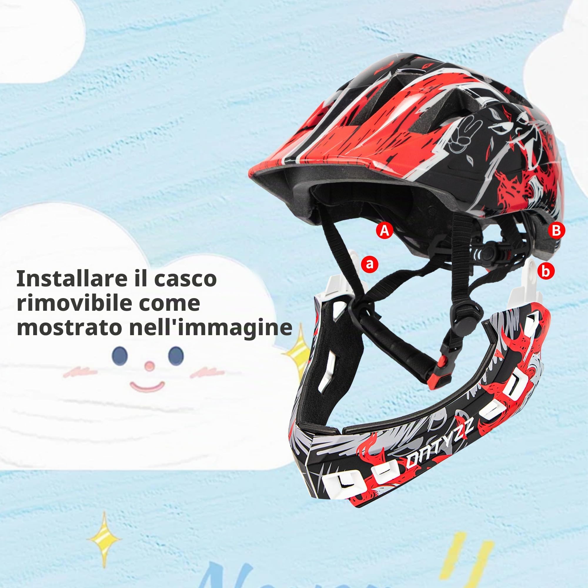 Casco Bici Bambino Integrale Caschetti per Bambini Caschi Integrali MTB Ragazzi Ragazza Caschetto Bici con Protezione Mento Staccabile per Skateboarding Roller Skating