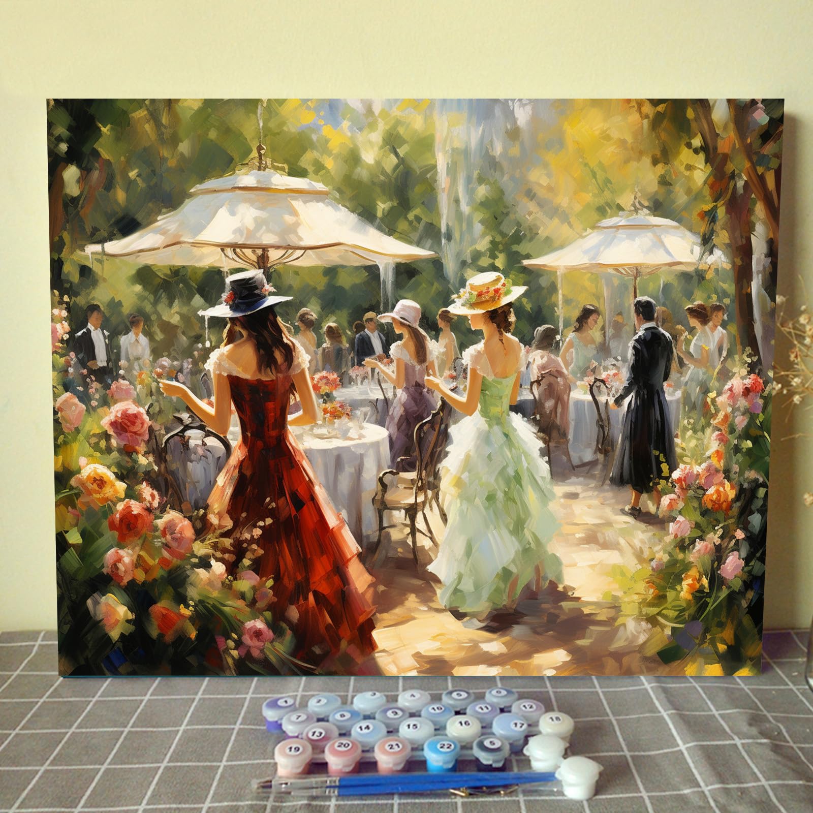 Tucocoo Garden Party Paint by Numbers Kits 16x20 inch Canvas DIY Digital Oil Painting for Adults with Brushes and Acrylic Pigment - Sunny Day Vintage Style Pictures for Home Decor (Without Frame)