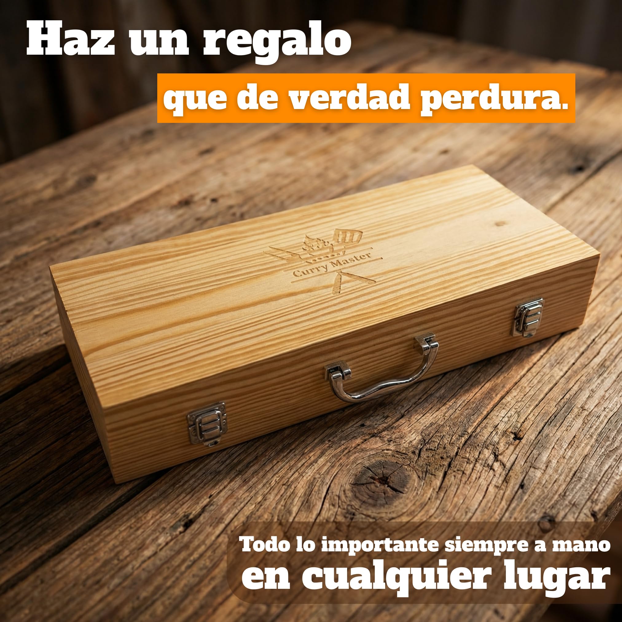 Set de Barbacoa en maletín de Madera - Utensilios Barbacoa Acero Inoxidable | Volteador 3 en 1 con abridor y filo, kit parrillero, regalo para el día del padre y navidad