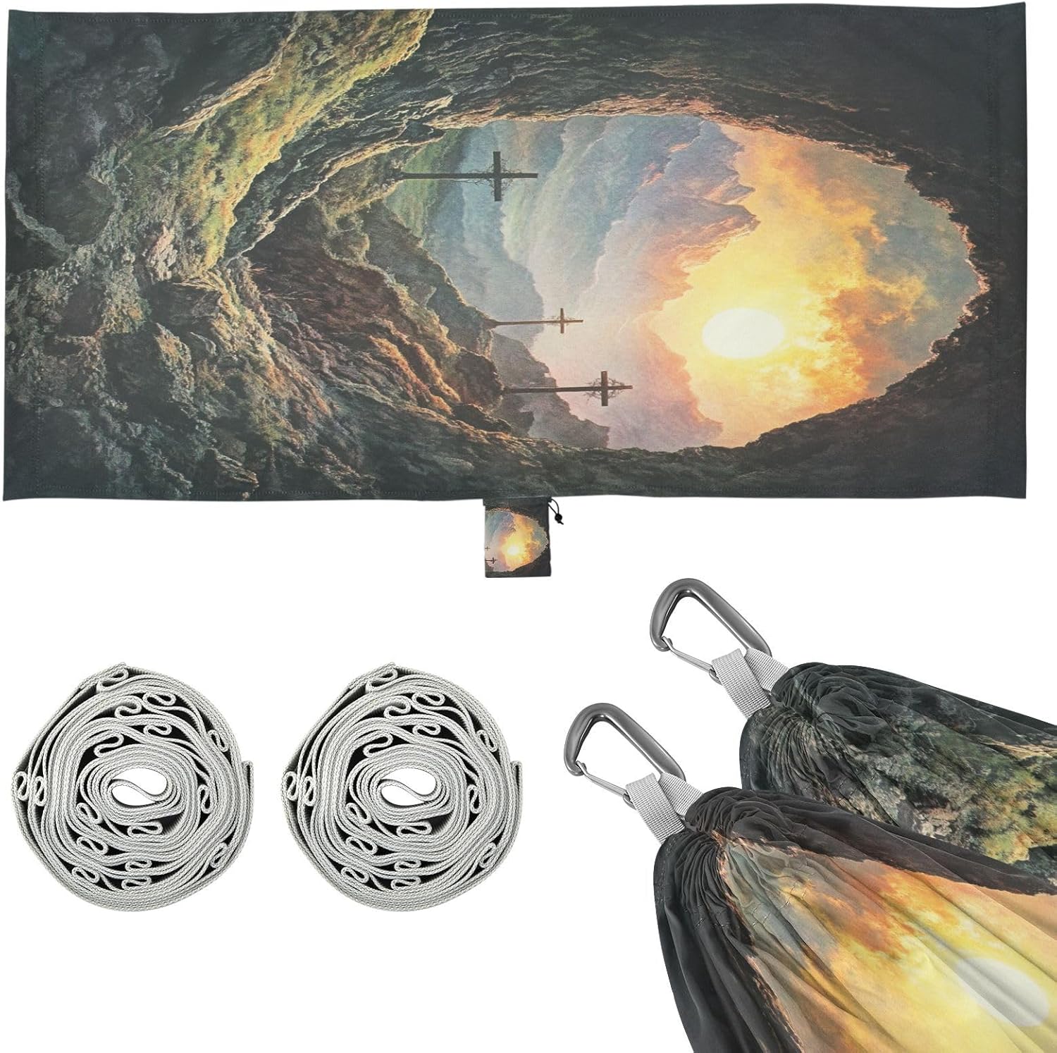 ALAZA Easter Cross Sunrise Camping Hammocks Single or 2 Person 500 lbs Portable Parachute Travel Hammock w/Tree Straps for Hiking Backpacking Indoor Outdoor