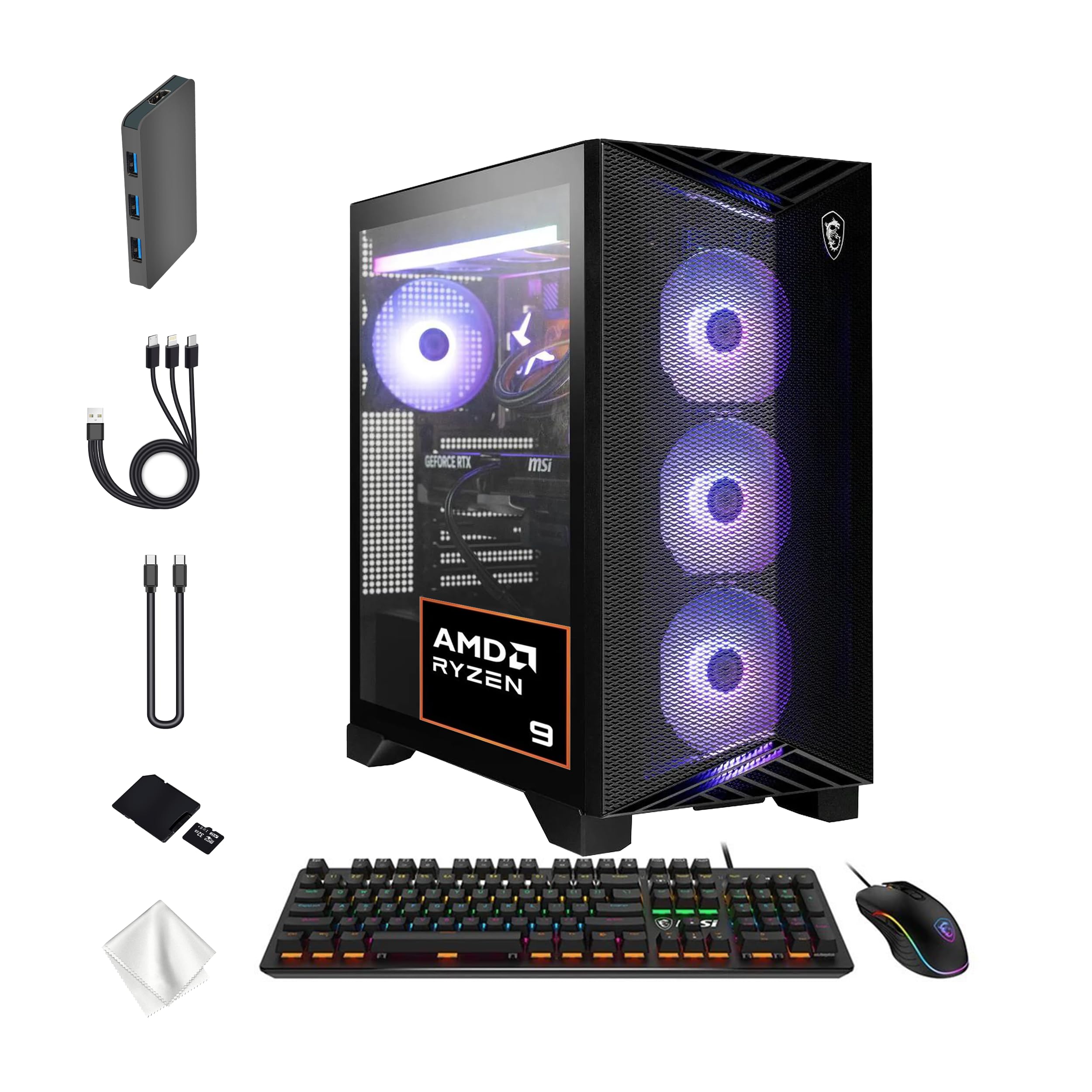 msi Aegis ZS2 Gaming Desktop, AMD Ryzen 9 9900X, NVIDIA GeForce RTX 5080 16GB GDDR7, 16GB DDR5, 2TB Storage (1TB SSD&1TB Docking Station Set), Liquid Cooling, Wi-Fi 7, Keyboard & Mouse, Win 11, Black