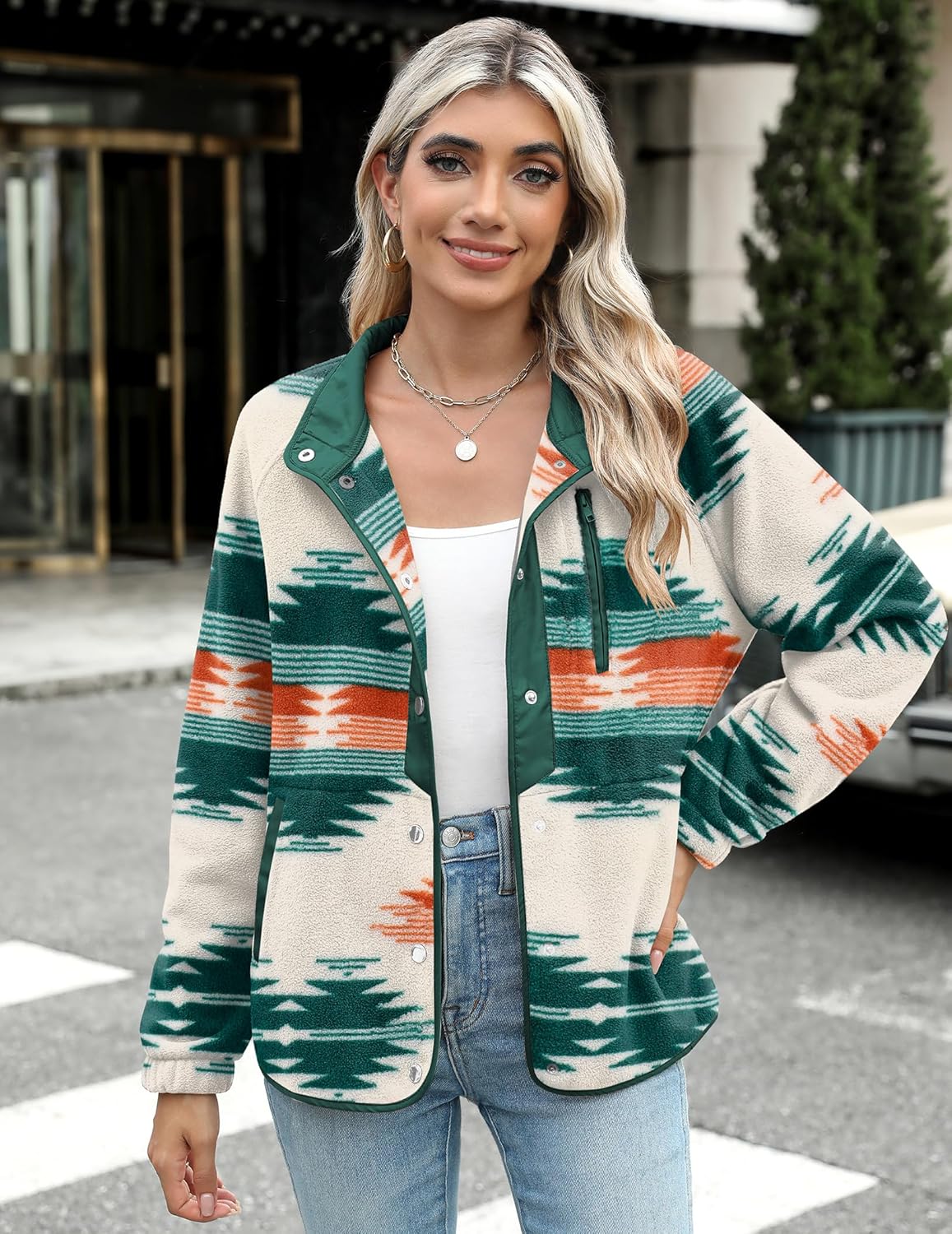 Zeagoo Women's Cozy Fleece Jacket Western Aztec Print Snap Button Down Coat with Pockets Casual Warm Outwear 2026 - Image 3