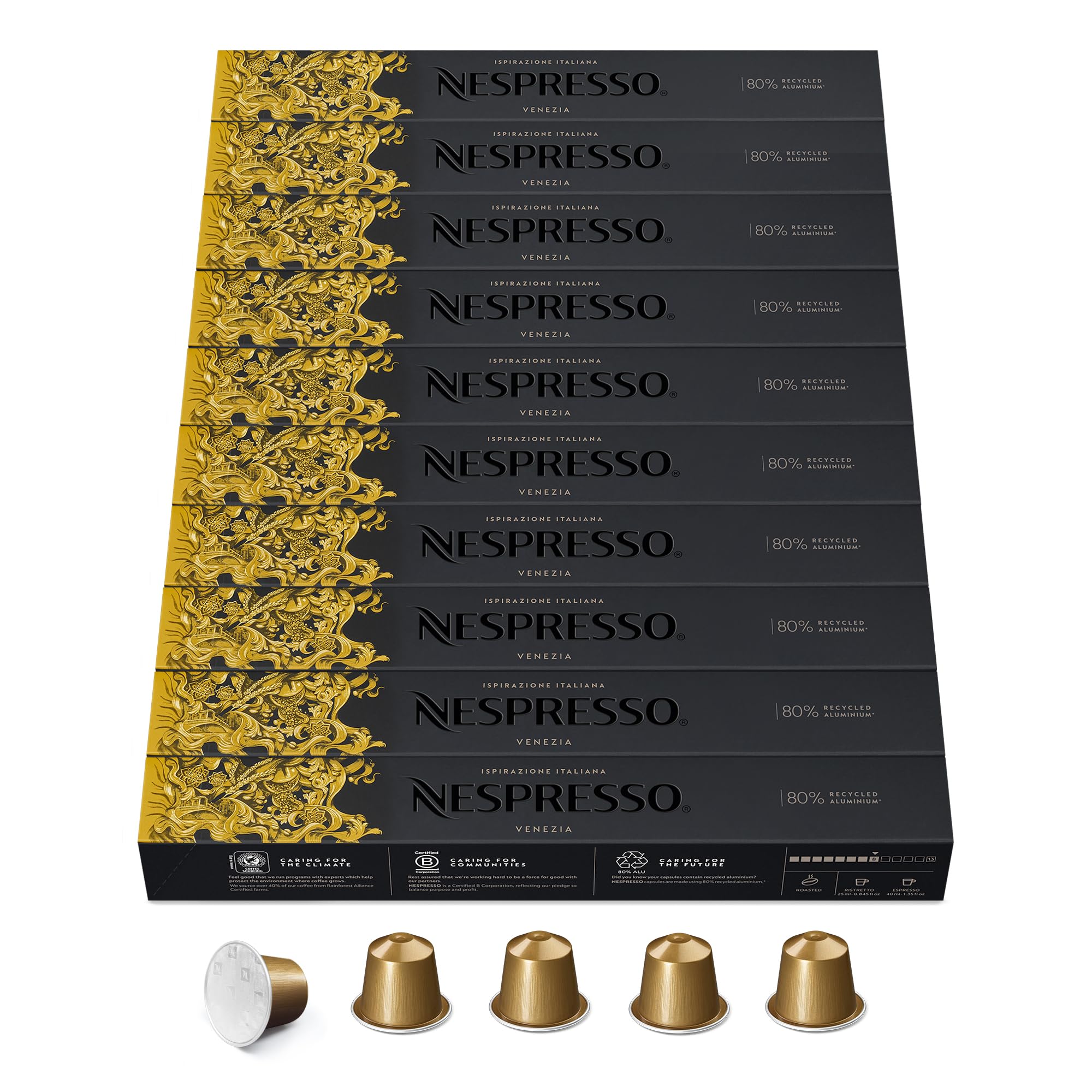 NESPRESSO ORIGINAL Ispirazione Venezia 100 Kaffeekapseln | Arabica & Robusta Kaffee, Dunkle Röstung, Intensität 8, Ideal für Espresso