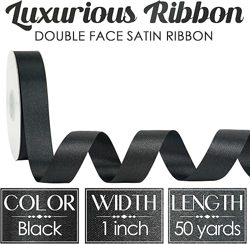 Miniatura 2 de MEEDEE Cinta negra de satén negro de 1 pulgada, cinta de satén de doble cara Lux por 50 yardas, cinta de poliéster negra para envolver manualidades,