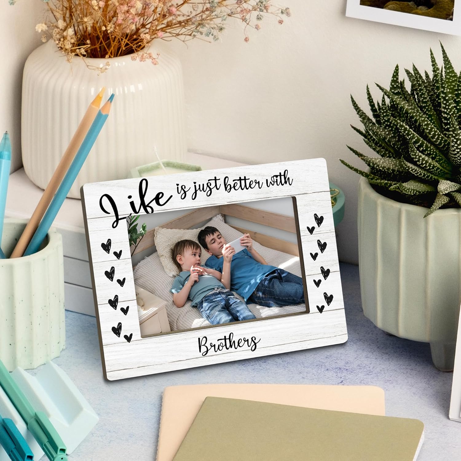 Brothers Gift Picture Frame, Sibling Gift from Sister Friends, Friendship Graduation Gifts for Men Boys, Brother In Law Gifts Photo Frame 4x6 Horizontal Photo for Tabletop Display - Image 2