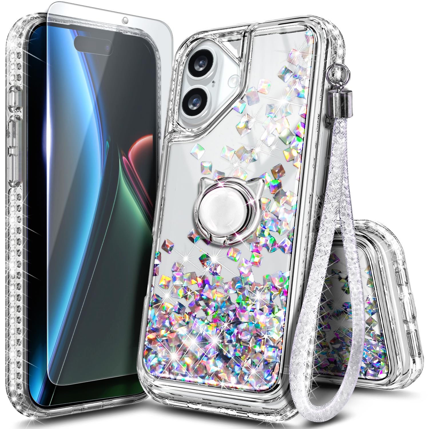 NGB Designed for iPhone 17 Case, Cute Liquid Glitter Crystal Gem