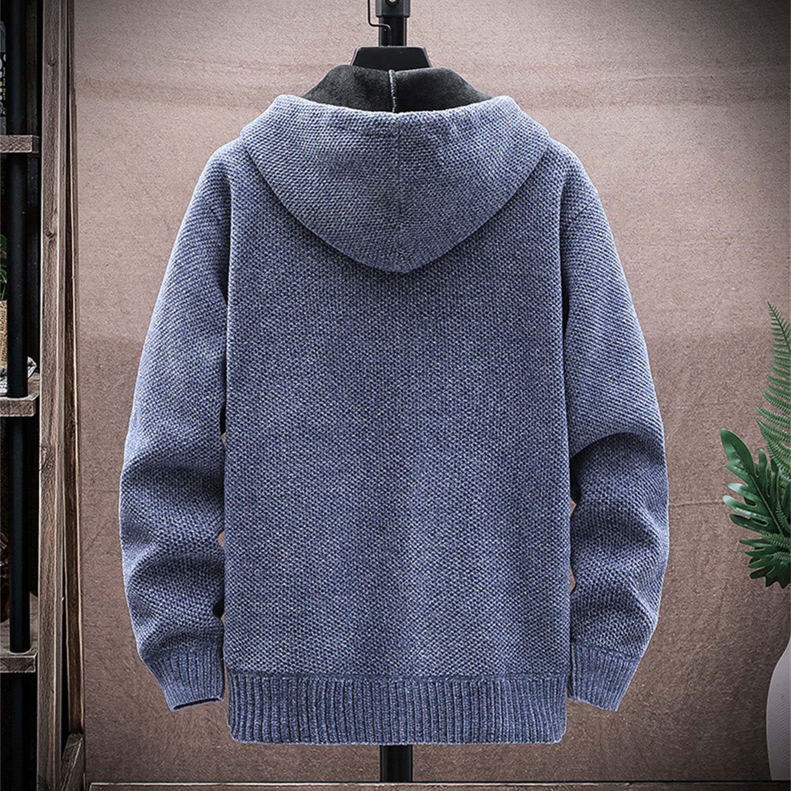 Mens Full Zip Up Hooded Knit Cardigan Lightweight Casual Regular Fit Jacket Long Sleeve Sports Sweater With Pocket (Blue,Medium)