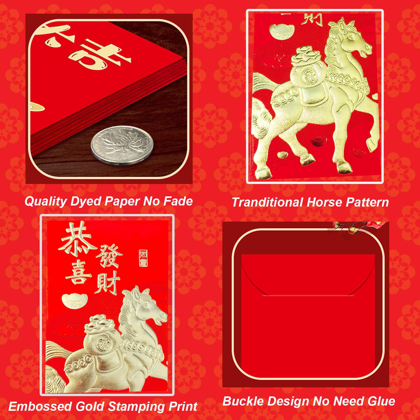 Buste Rosse Cavallo 2026 Capodanno Cinese Hong Bao Regalo Pacchetti Rossi Confezione da 18