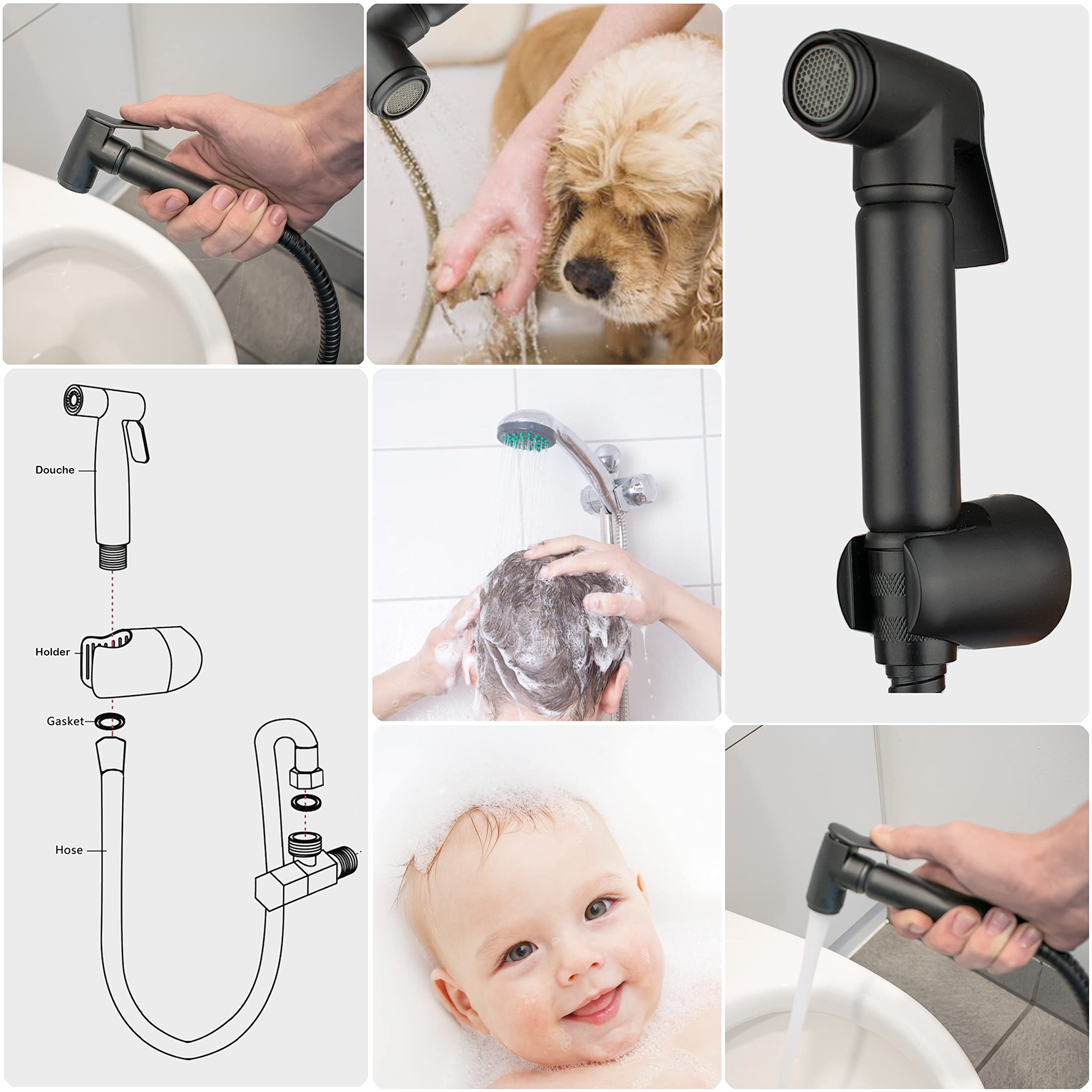 Bidetsproeier voor toilet of badkamer zwart - Zwarte accessoires