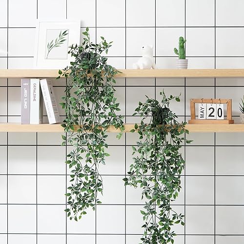 Miniatura 3 de BLEUM CADE Plantas colgantes falsas, 2pcs plantas colgantes artificiales en maceta, enredaderas de mandala falsas, plantas colgantes vegetación para