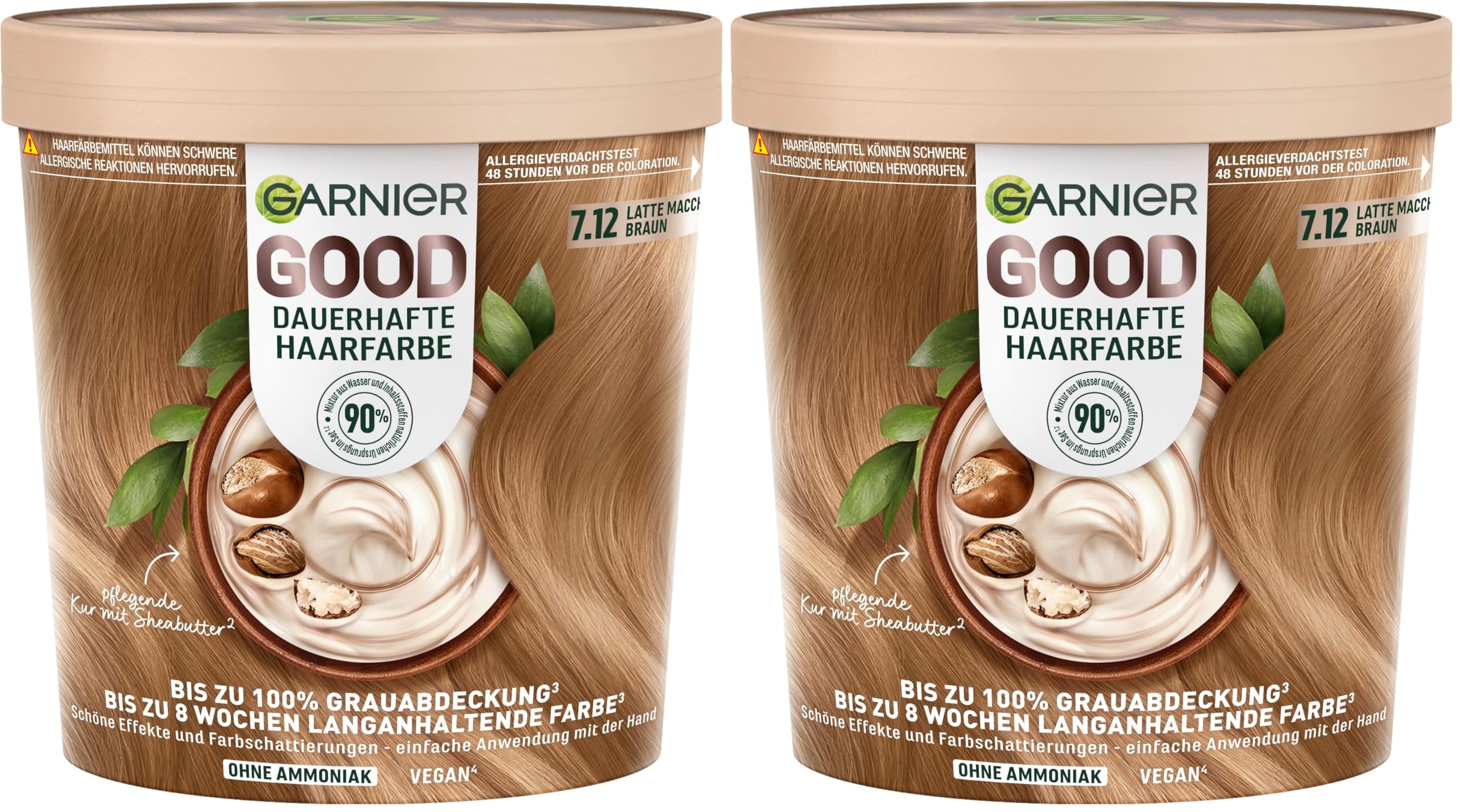 Garnier GOOD Dauerhafte Haarfarbe 7.12 Latte Macchiato Braun – Coloration ohne Ammoniak, bis zu 100% Grauabdeckung, 1 Stk. (Packung mit 2)