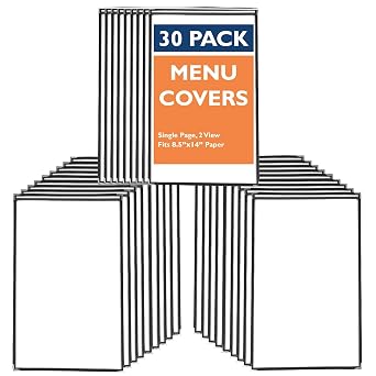 Ilyapa Clear Menu Covers, 8.5x14 Inch - 30 Pack, 2-View Single Page Design | Durable PVC Plastic Sheet Protector, For Restaurant Menu Display, Double-Stitched Edges