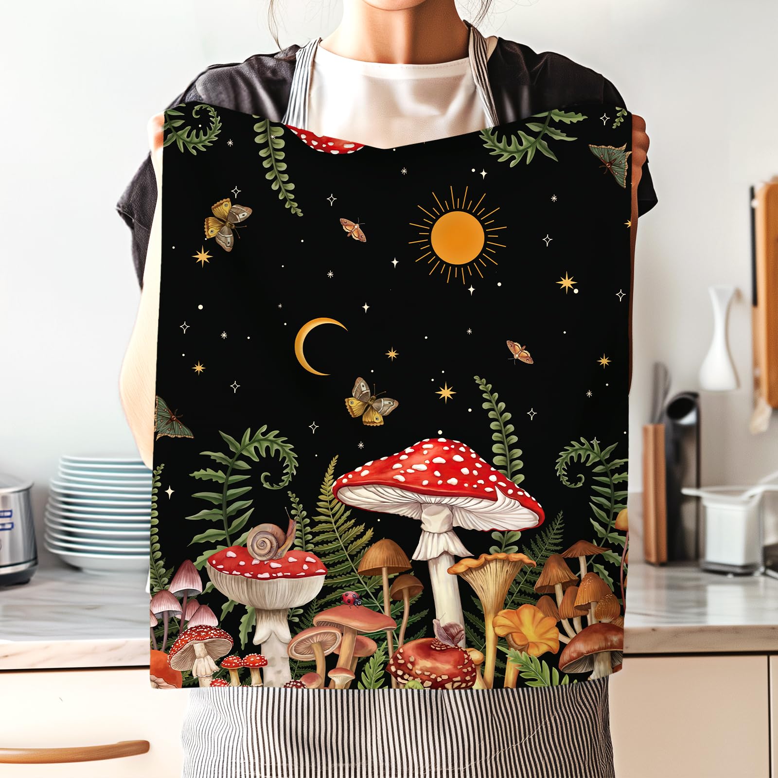 2 Torchons Cuisine Champignon Arquiel - 100% Coton 48x70cm Motif Forêt