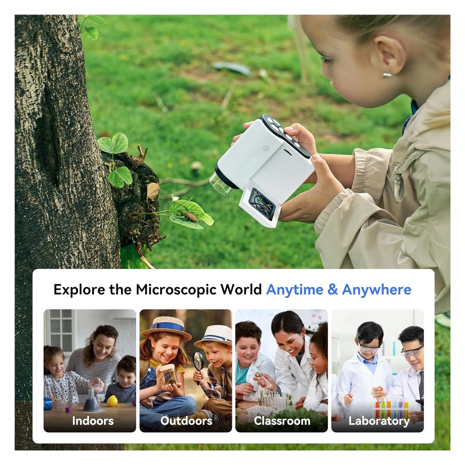 Microscopio Digital de Bolsillo P20 for niños, cámara DV 1080P, Pantalla LCD 2", Compatible con MacOS/Windows/Samsung, Linterna LED 32 GB(Blue)