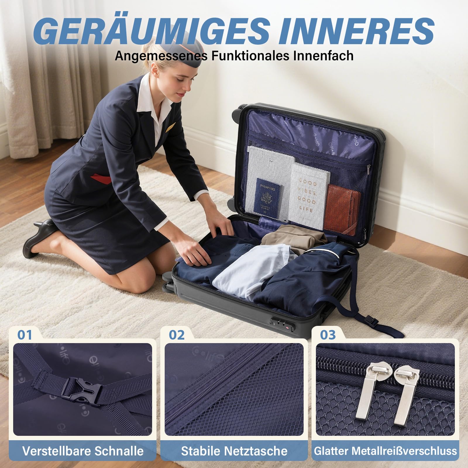COOLIFE Handgepäck Koffer 55X40X20cm und Kabinen Rucksack 20L(40X25X20cm) Set für Ryanair & Easyjet Flugzeug Handgepäck Kabinengepäck Hartschlagenkoffer Reiserucksack Klein mit TSA-Schloss