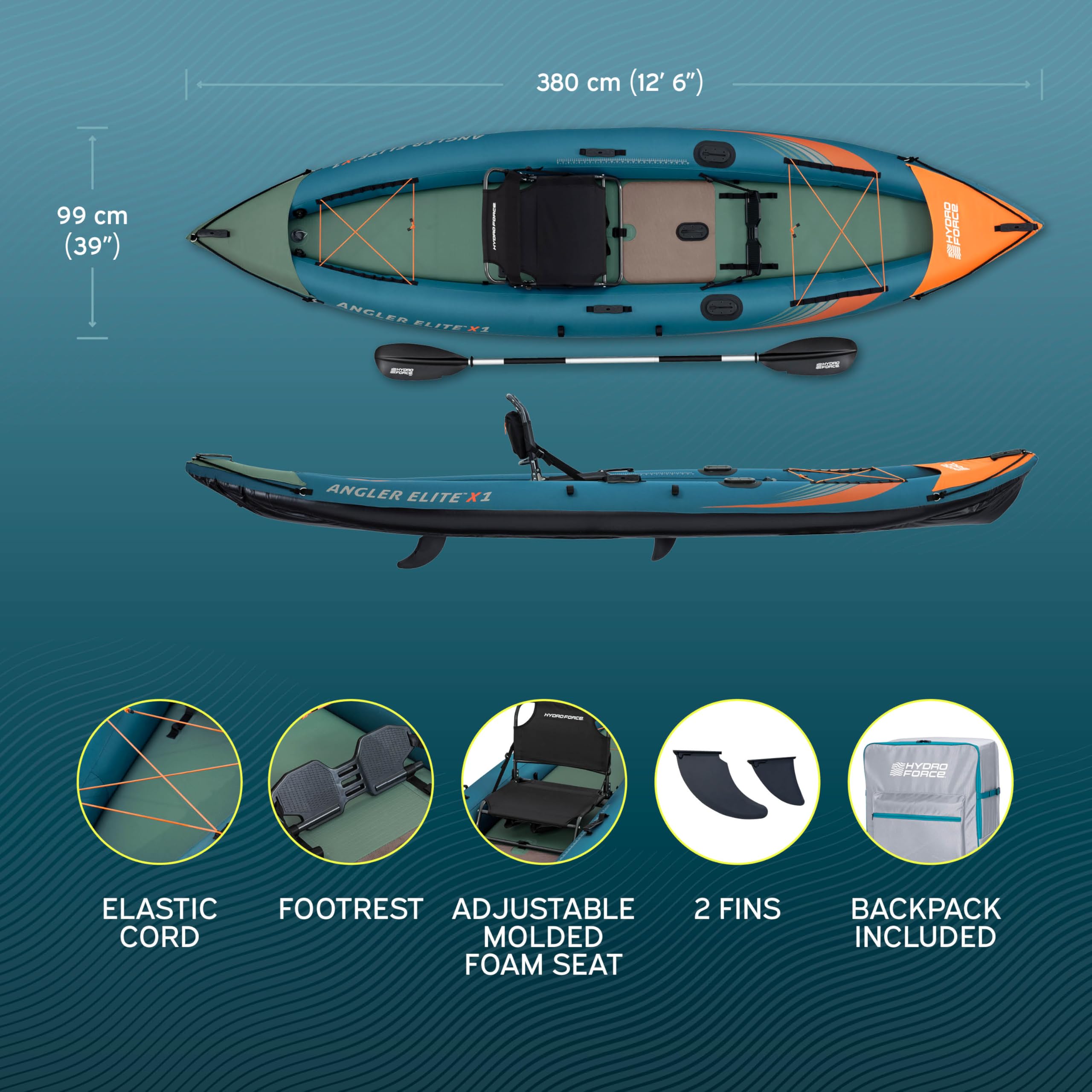 Set kayak da pesca Angler Elite X1 da 12'6" x 39"/3,80 m x 99 cm