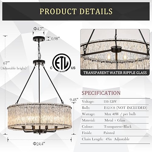 Miniatura 3 de Lámpara moderna de tambor negro 24.4 "iluminación de vidrio P85-600B1