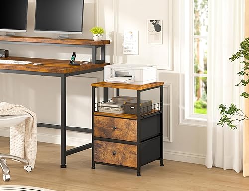 Miniatura 33 de Juego de 2 mesitas de noche de 17.8 pulgadas de ancho con cajones de tela y estante de madera abierto, red de seguridad en ambos lados de la mesa