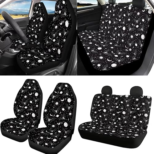 Miniatura 7 de STUOARTE Juego completo de 9 fundas de asiento de automóvil con estampado de dinosaurios coloridos para asiento delantero y trasero, funda para
